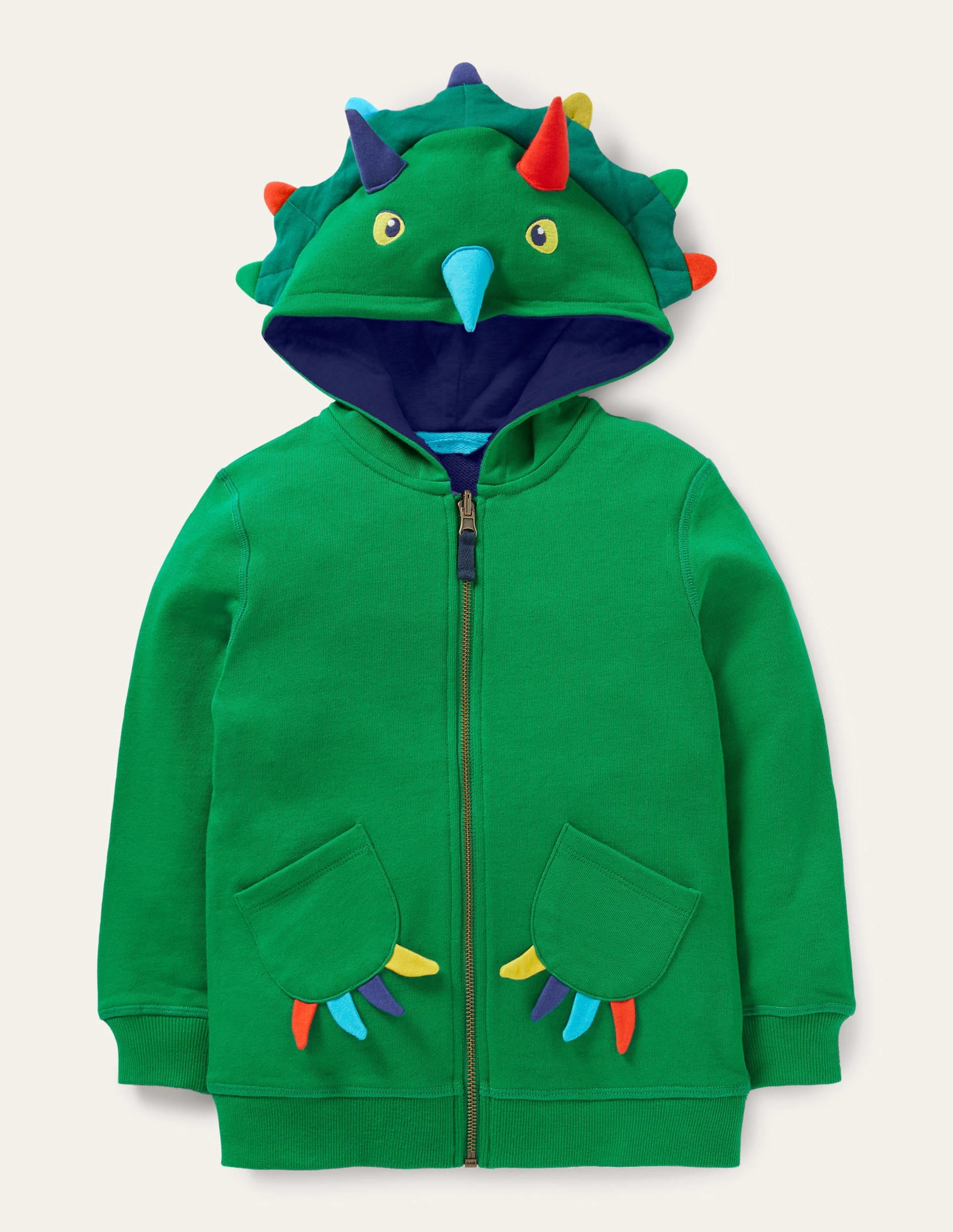 Jersey-lined Appliqué Hoodie-Highland Green Dinosaur - Image 1