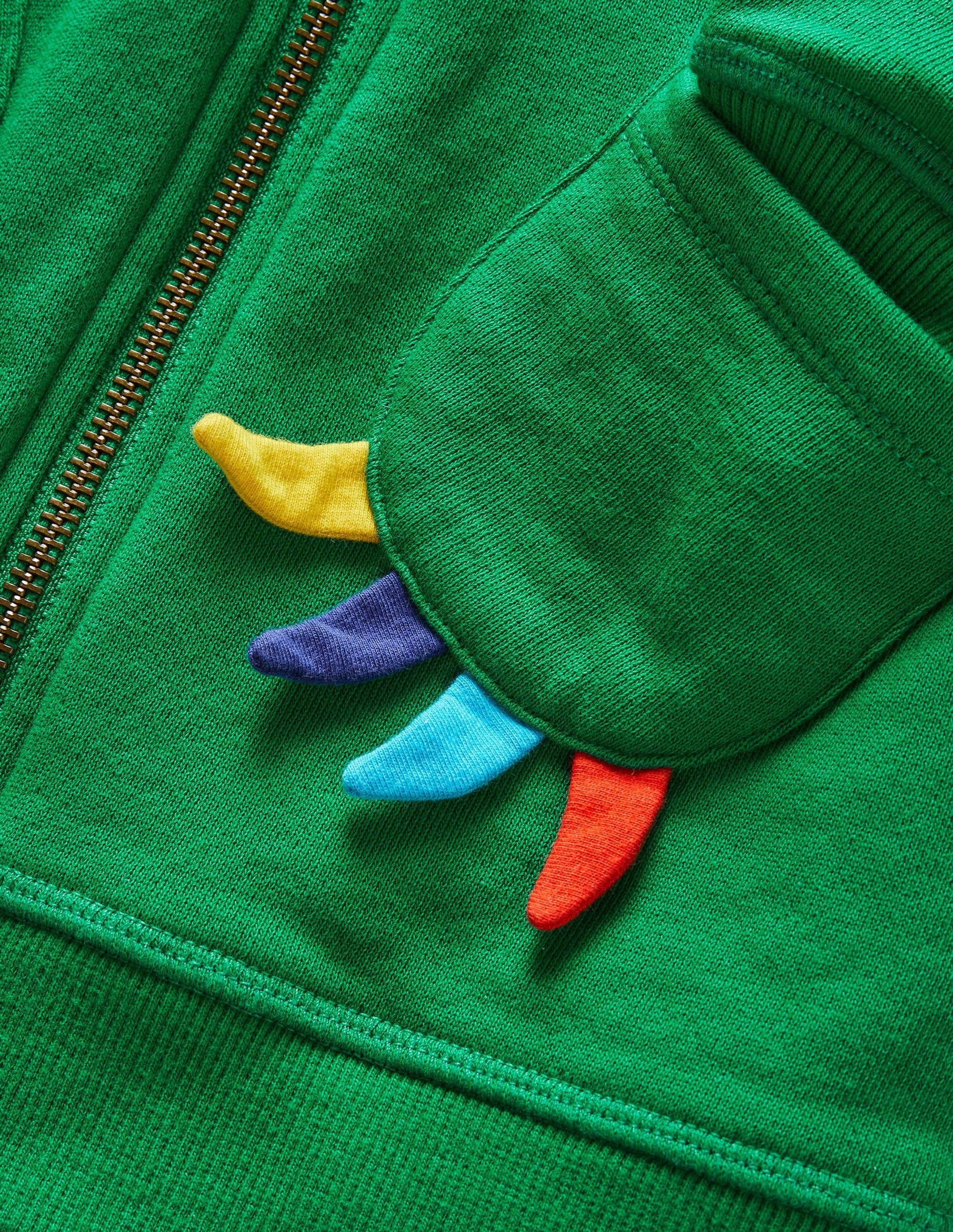 Jersey-lined Appliqué Hoodie-Highland Green Dinosaur-3