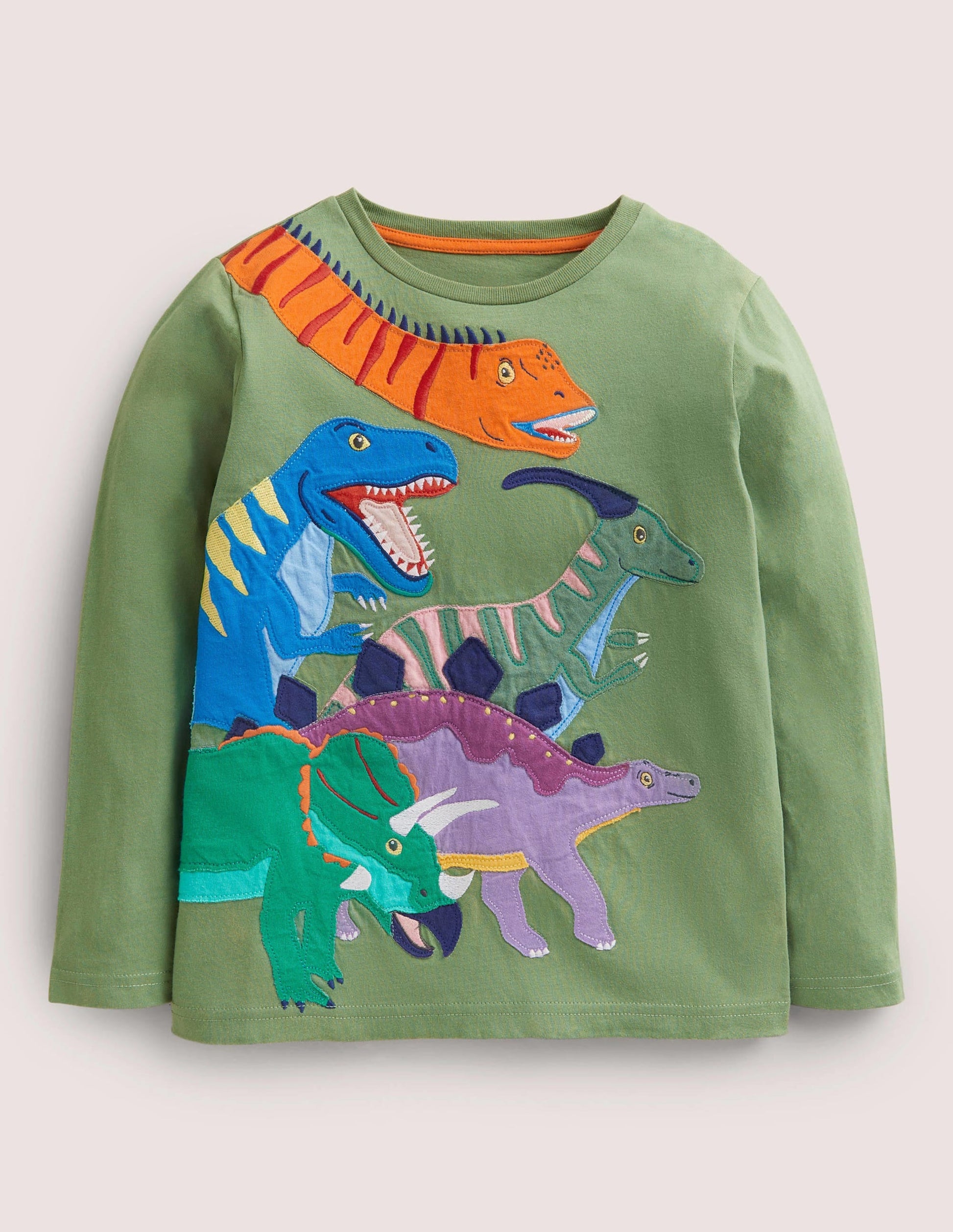 Big Appliqué T-shirt-Safari Green Dinosaurs-1