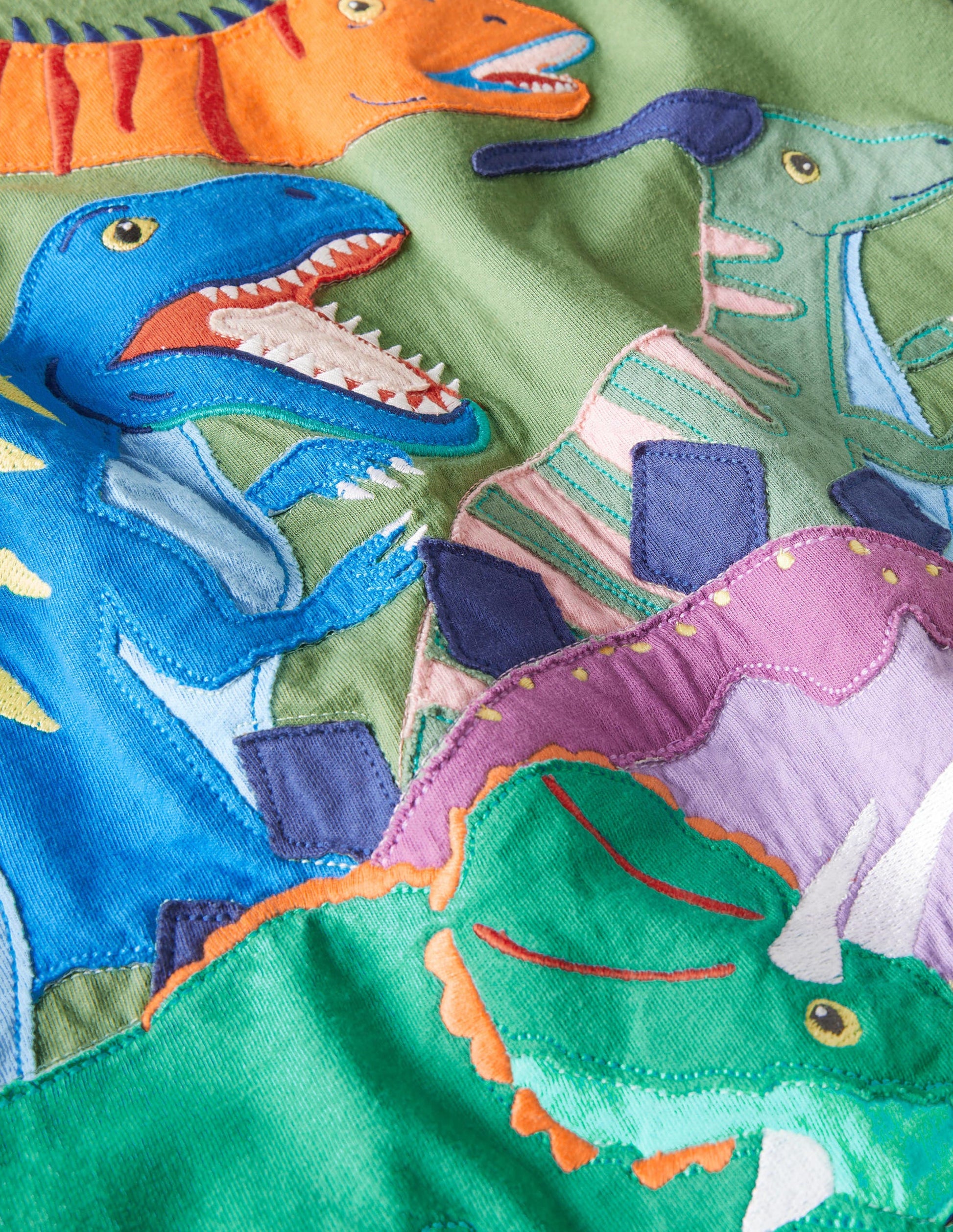 Big Appliqué T-shirt-Safari Green Dinosaurs-3