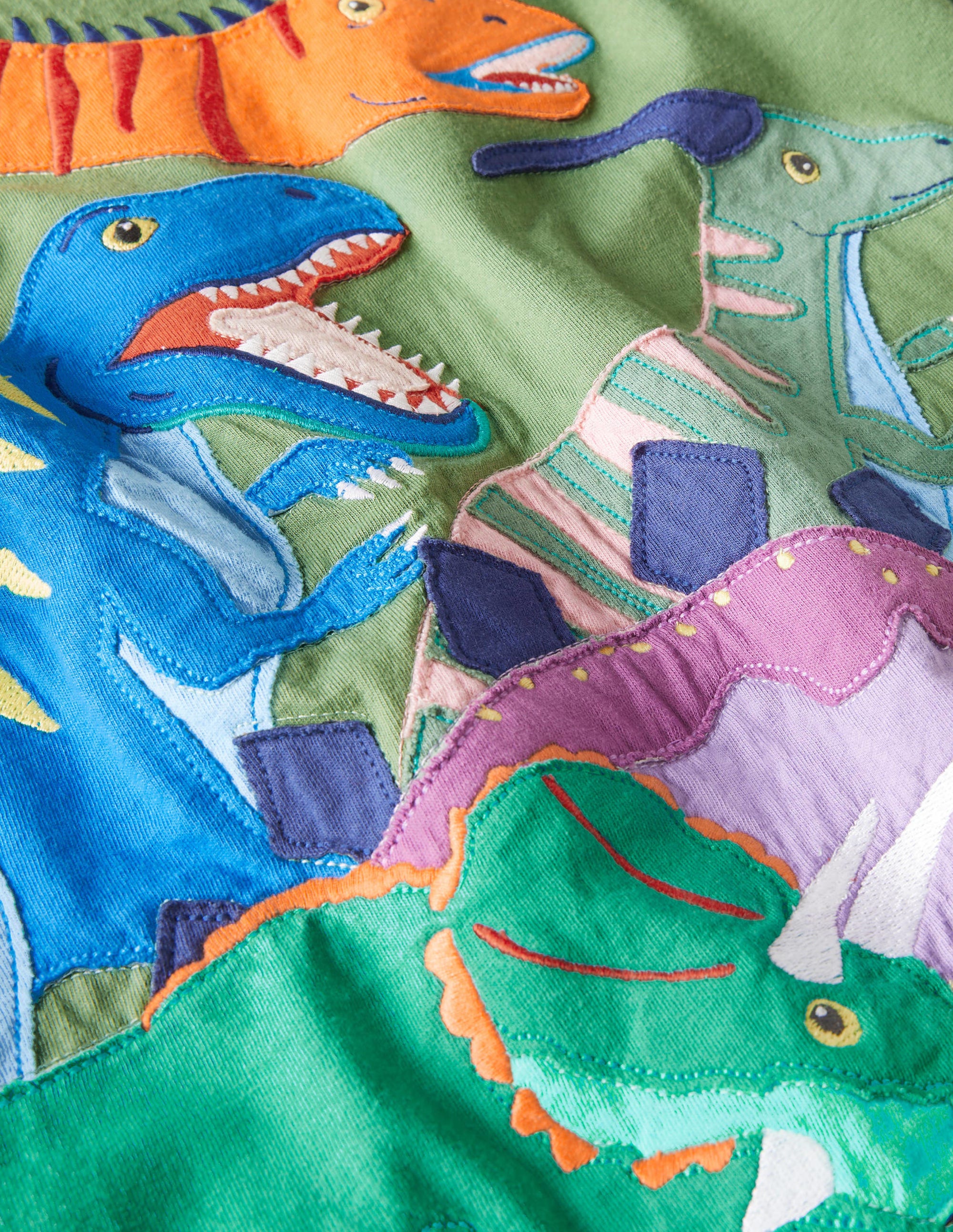 Big Appliqué T-shirt-Safari Green Dinosaurs - Image 3