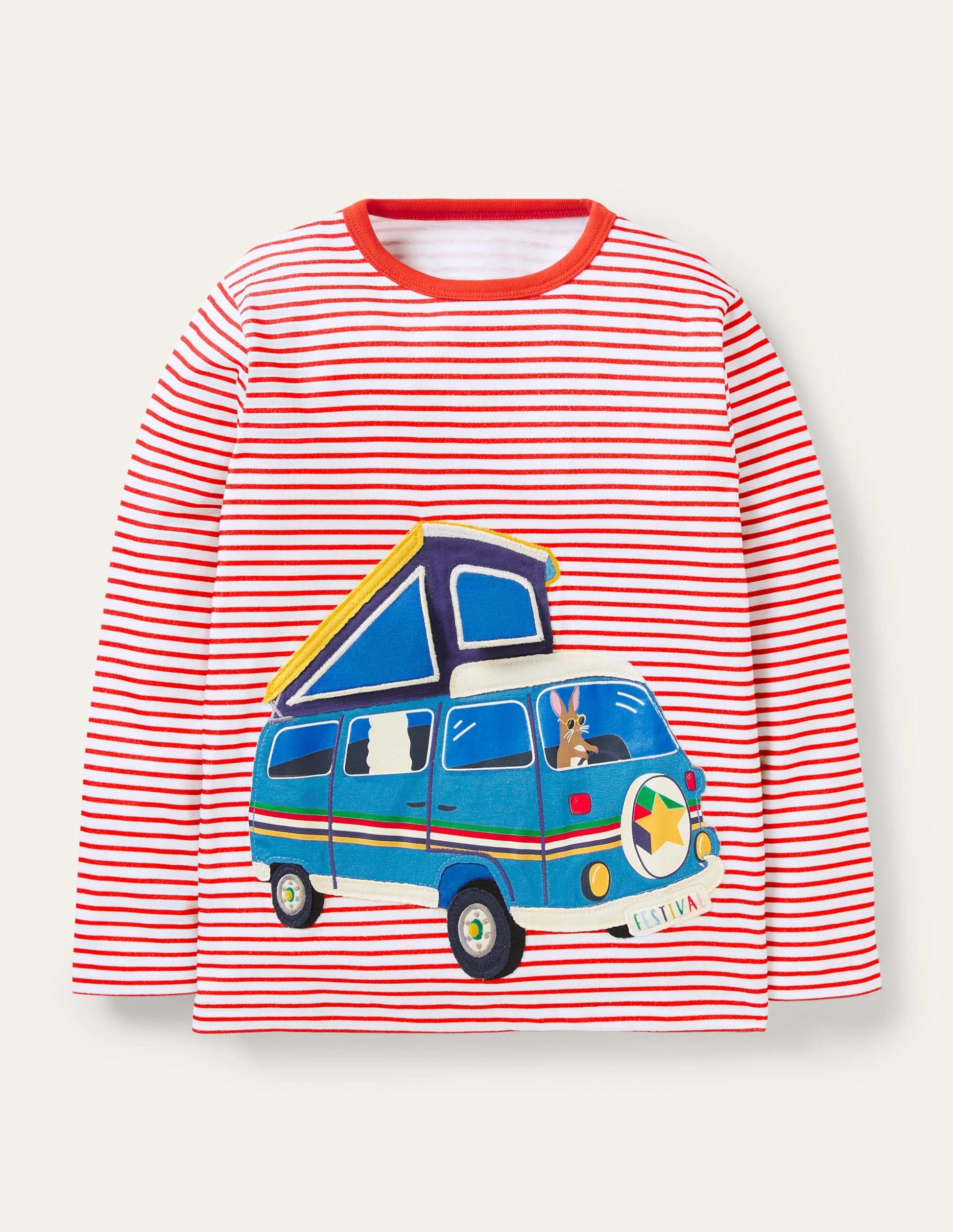 Lift-the-flap Vehicle T-shirt-Strawberry Red/Ivory Camper-1