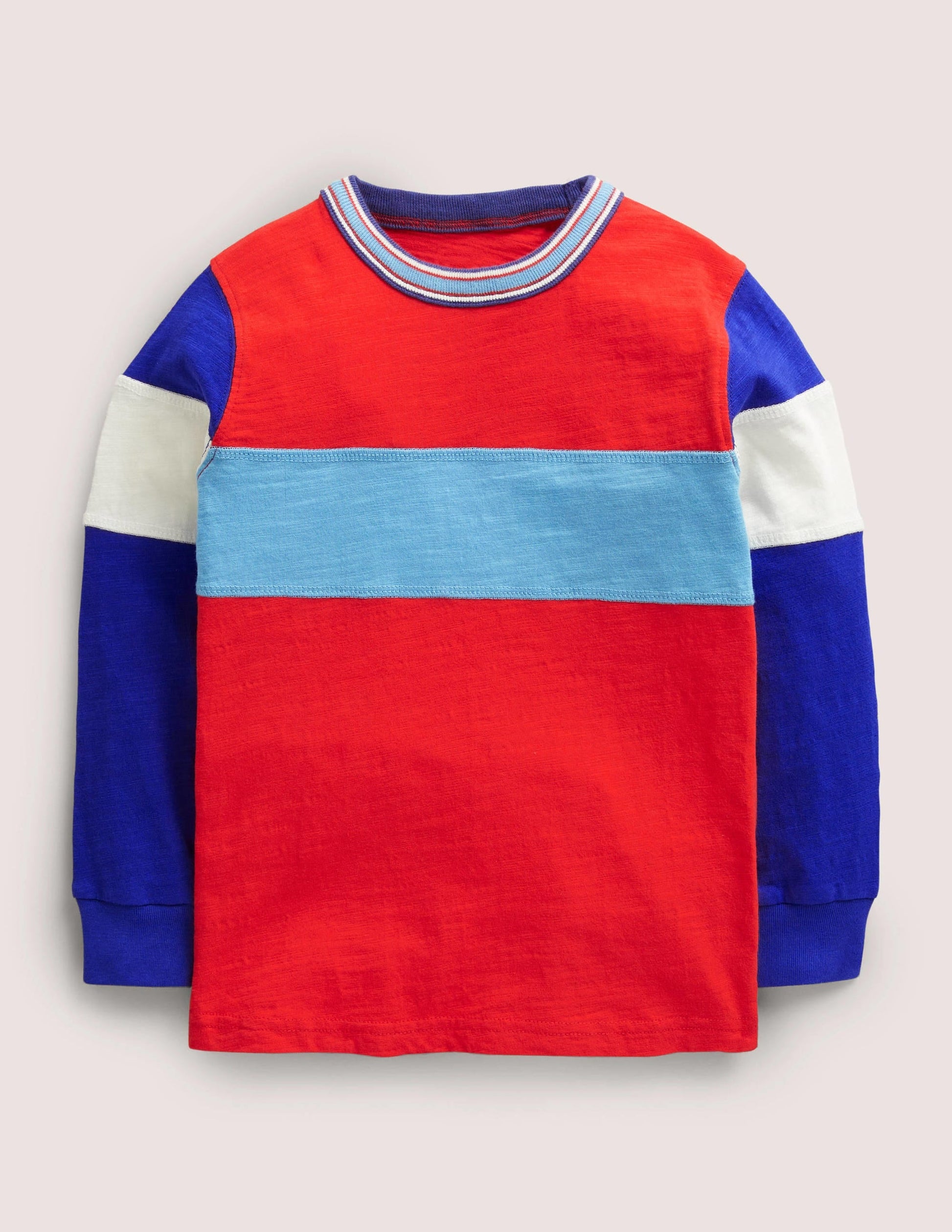 Sporty Long Sleeve T-shirt-Red Colourblock-1