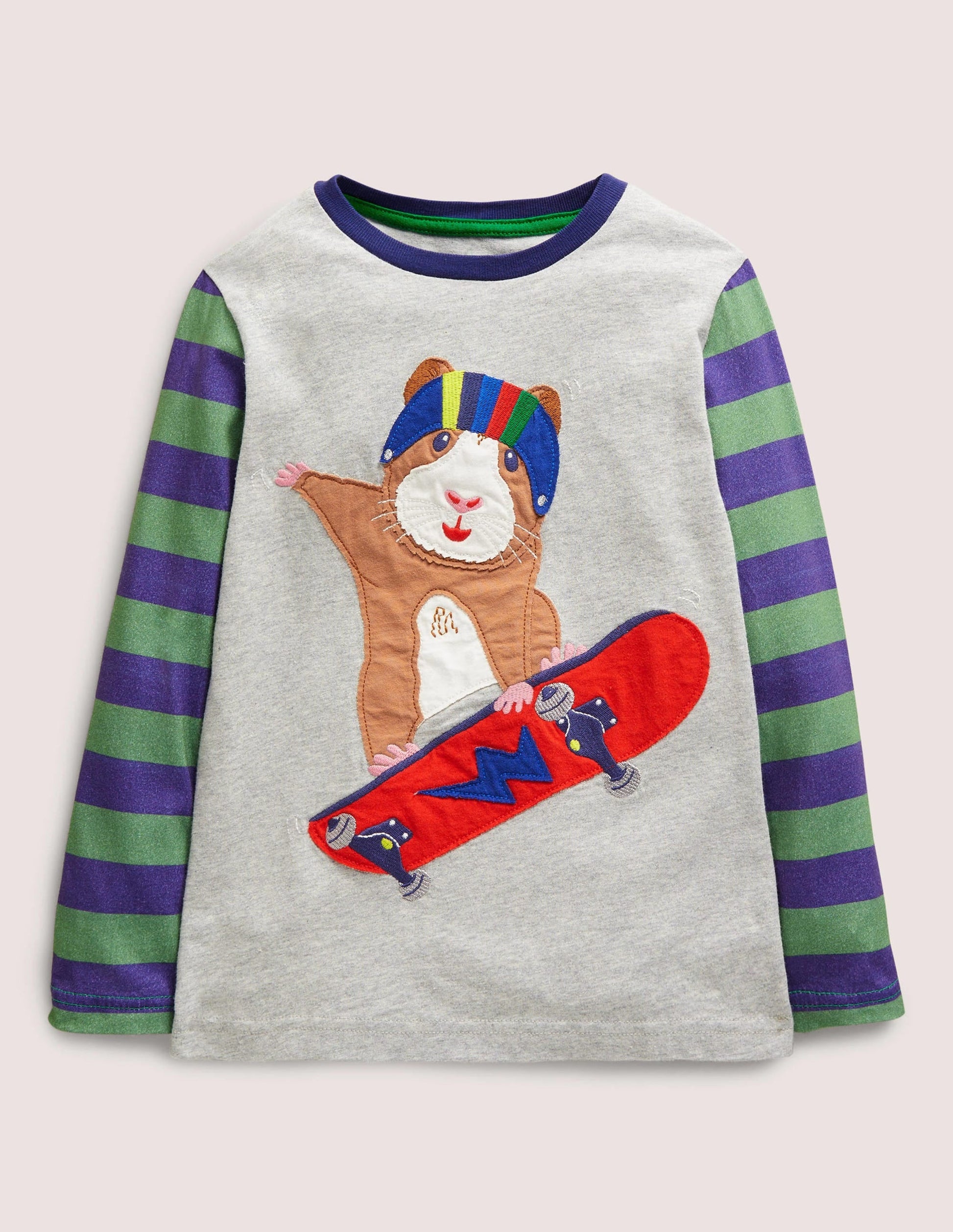 Appliqué Hotchpotch T-shirt-Grey Marl Boarding Guinea Pig-1