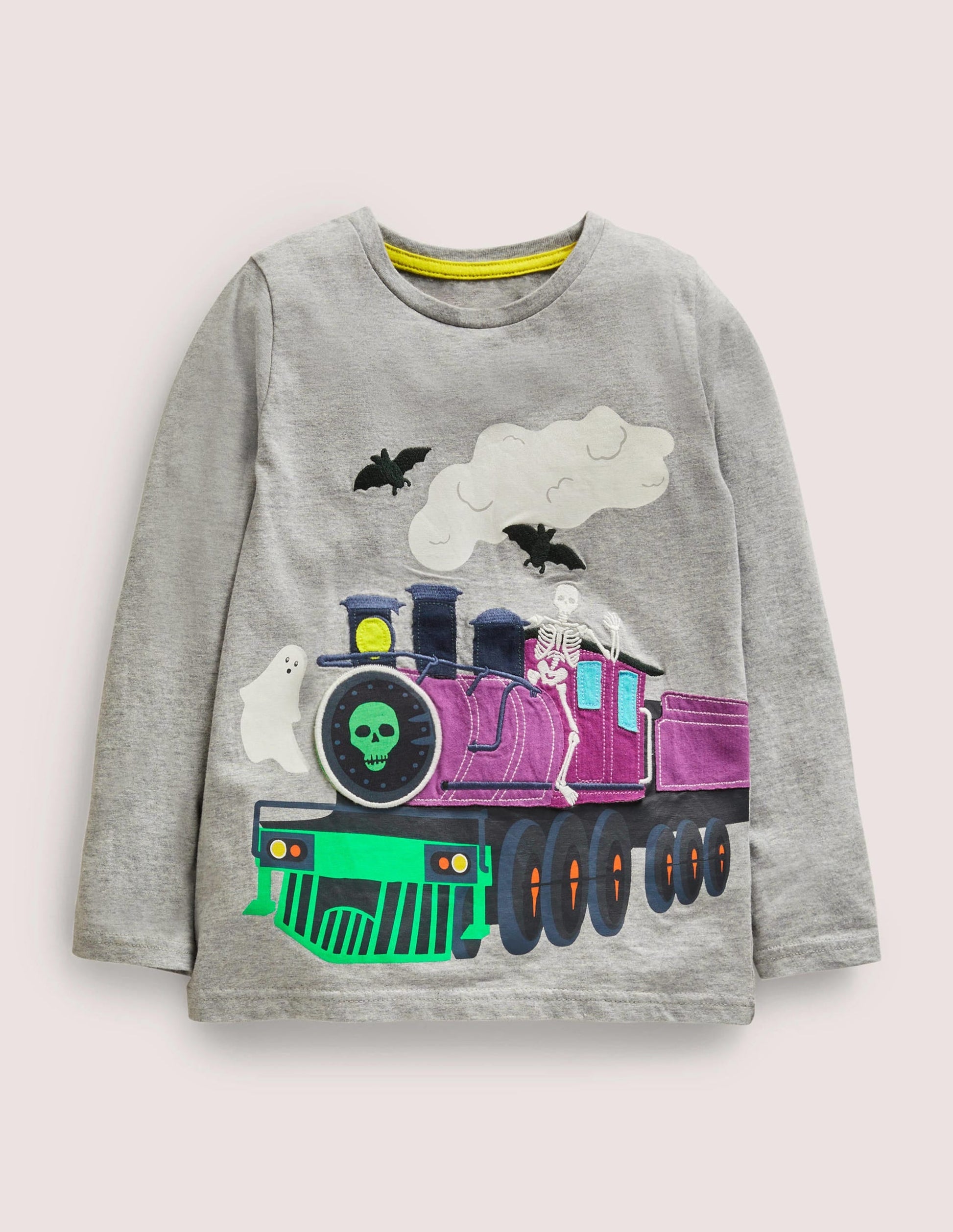 Halloween Flap T-shirt-Marl Grey Ghost Train-1