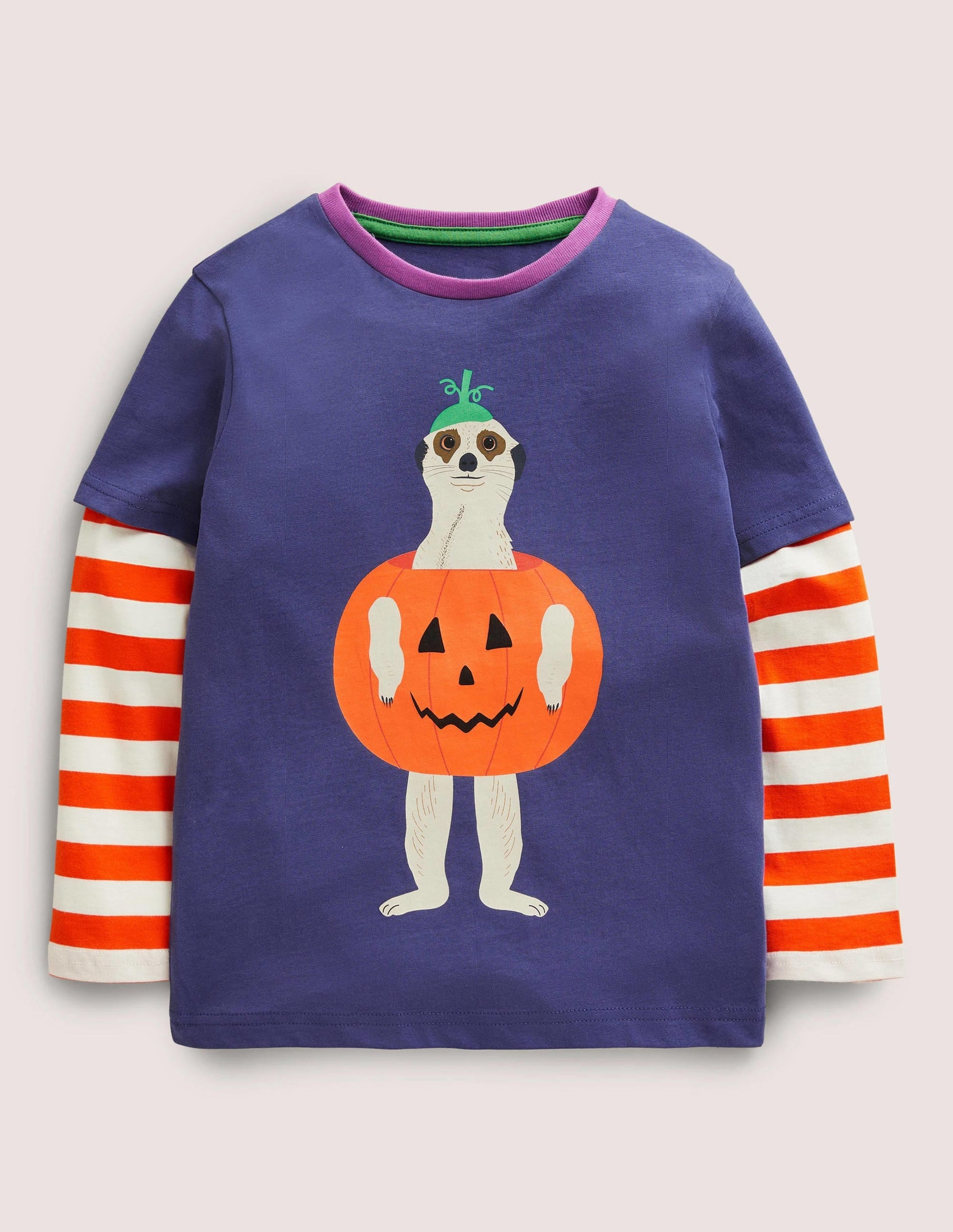 Halloween Double Layer T-shirt-Navy/Ivory Meerkat-1
