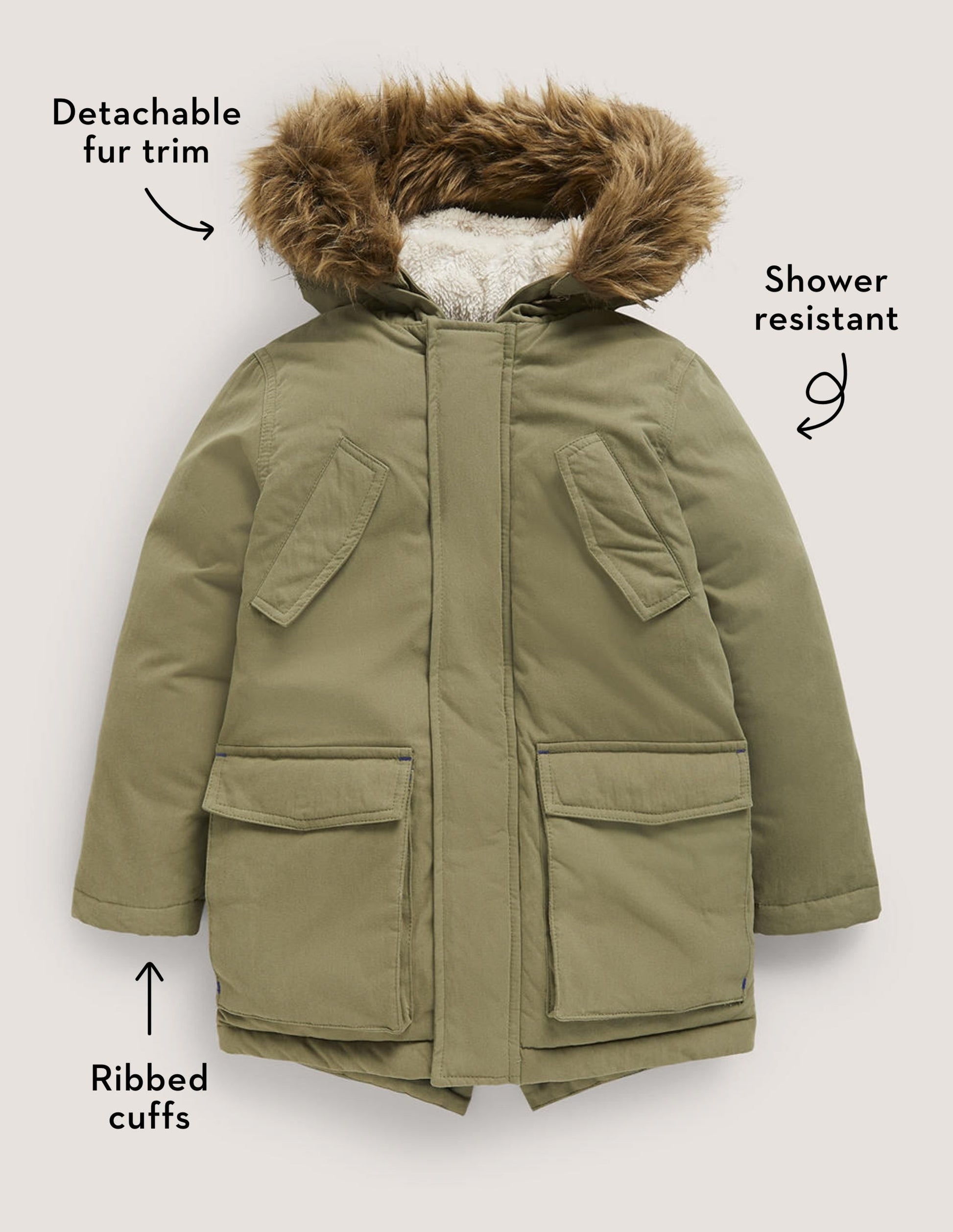 Showerproof Appliqué Parka-Army Green Space-5