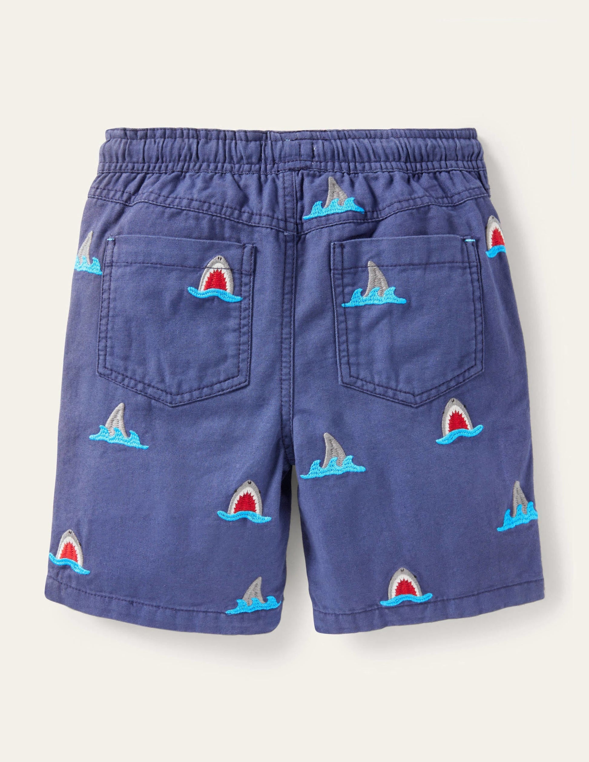 Navy Shark Pull-on Drawstring Shorts-Navy Shark Embroidery-2