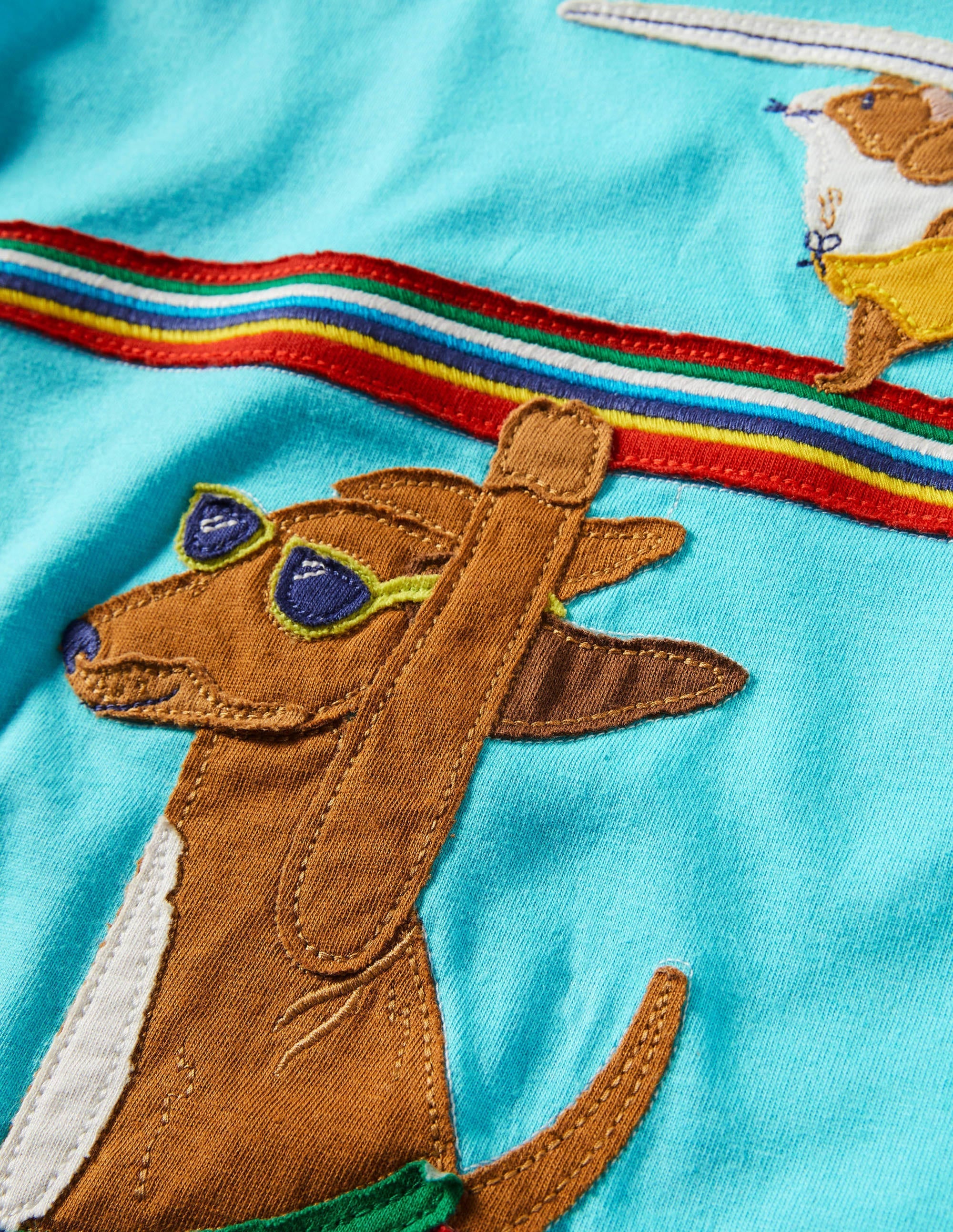 Beach Appliqué T-shirt-Turquoise Blue Surfing Dog - Image 3