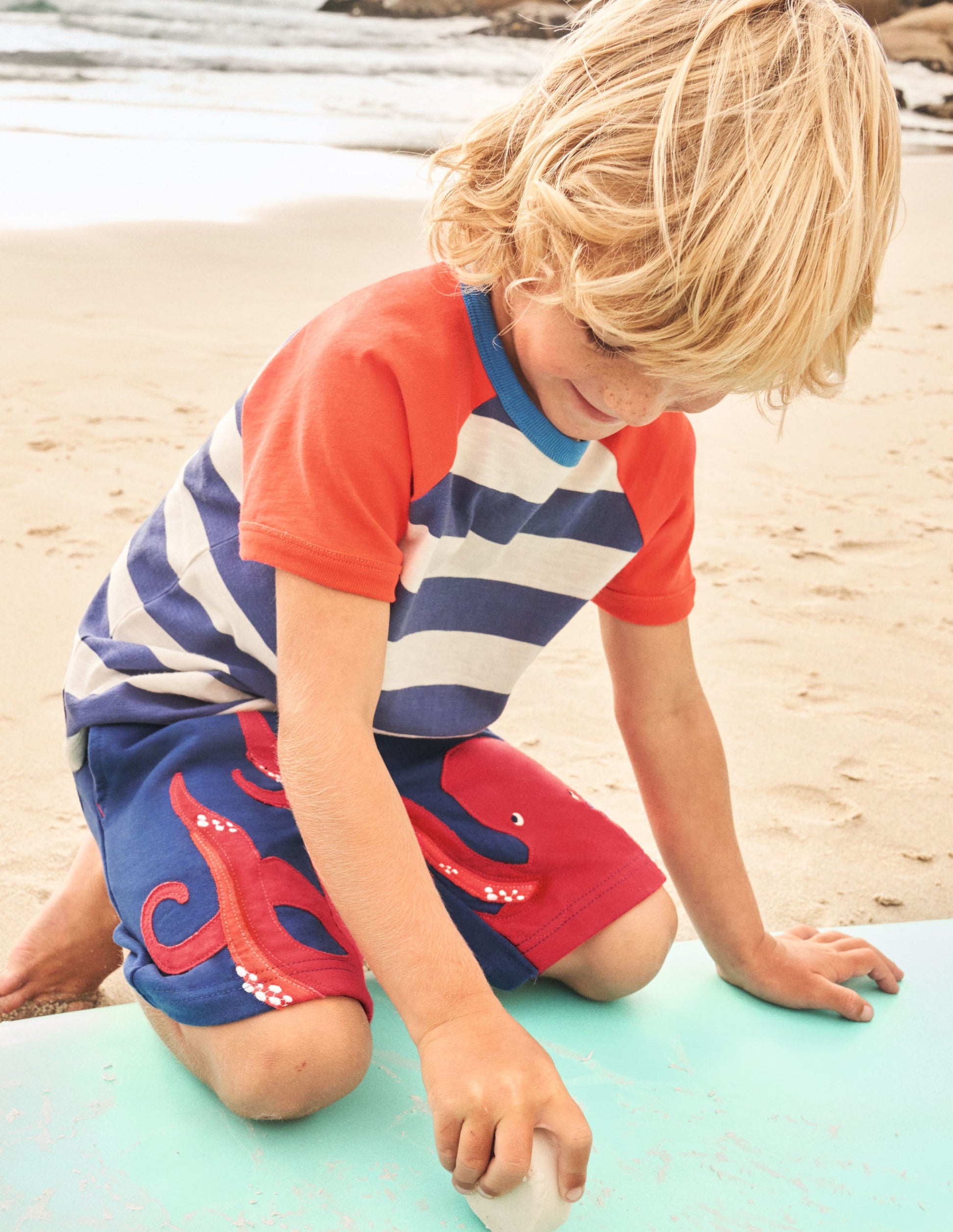 Appliqué Sweatshorts-Starboard Blue Octopus-6