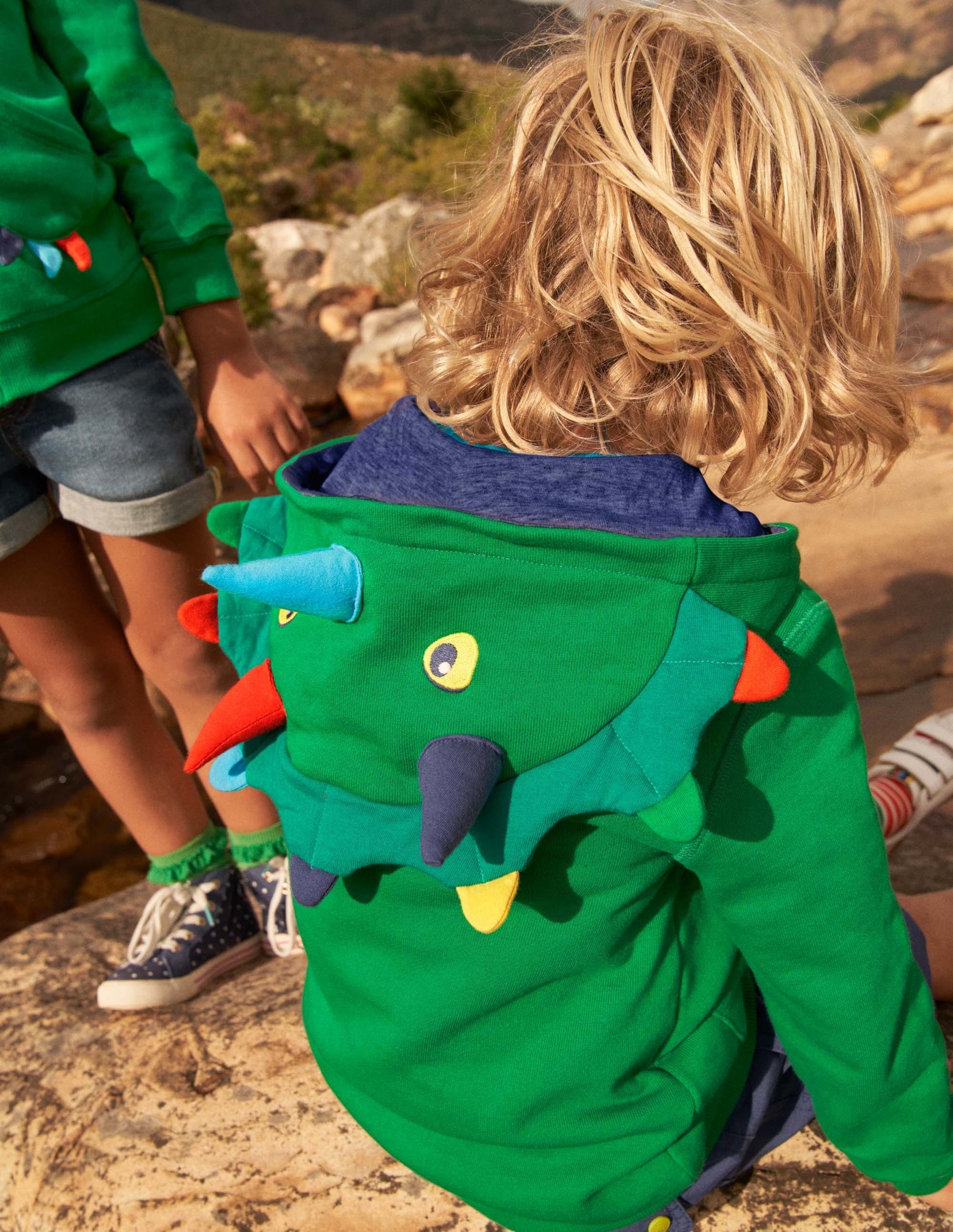 Jersey-lined Appliqué Hoodie-Highland Green Dinosaur-4