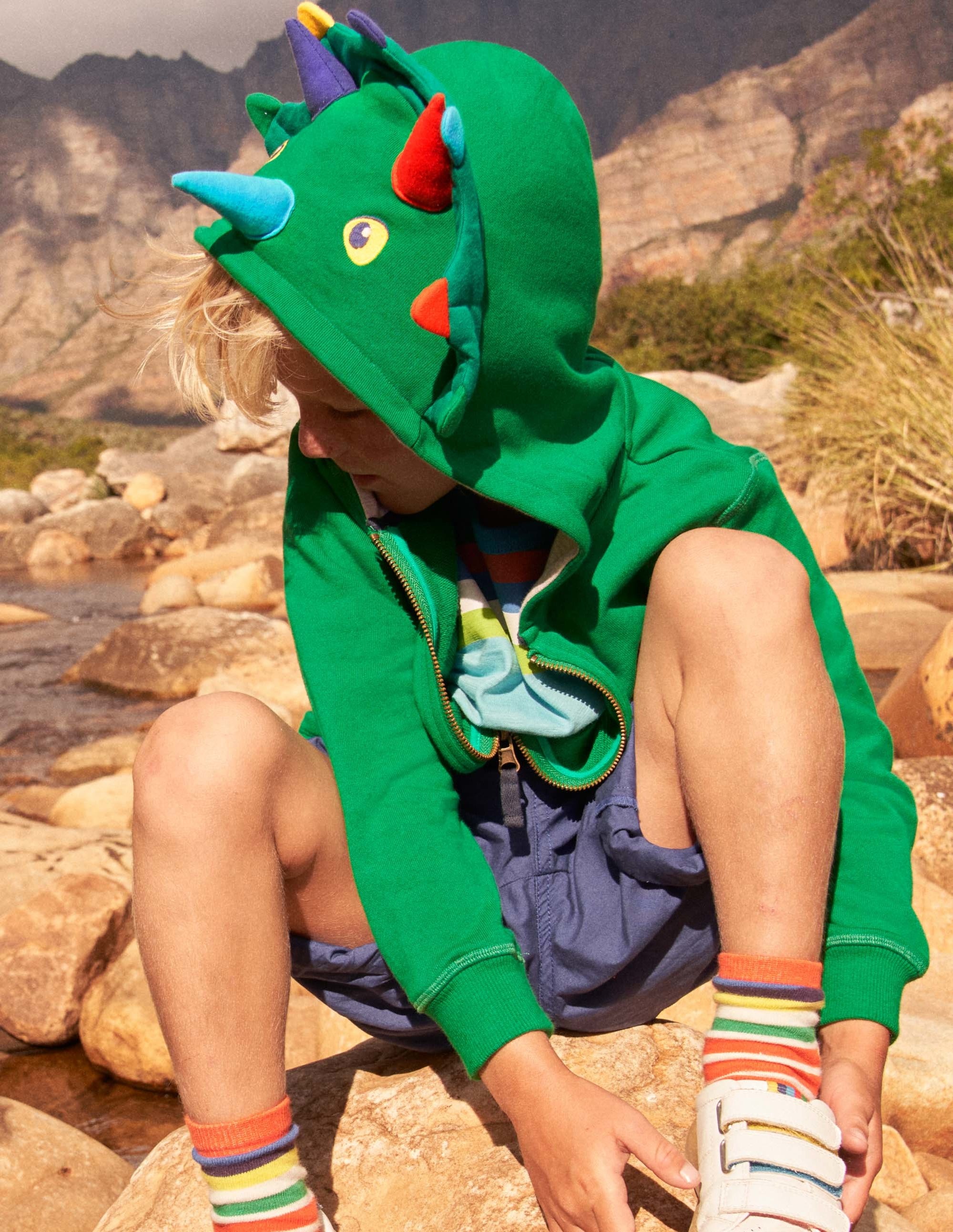 Jersey-lined Appliqué Hoodie-Highland Green Dinosaur - Image 5