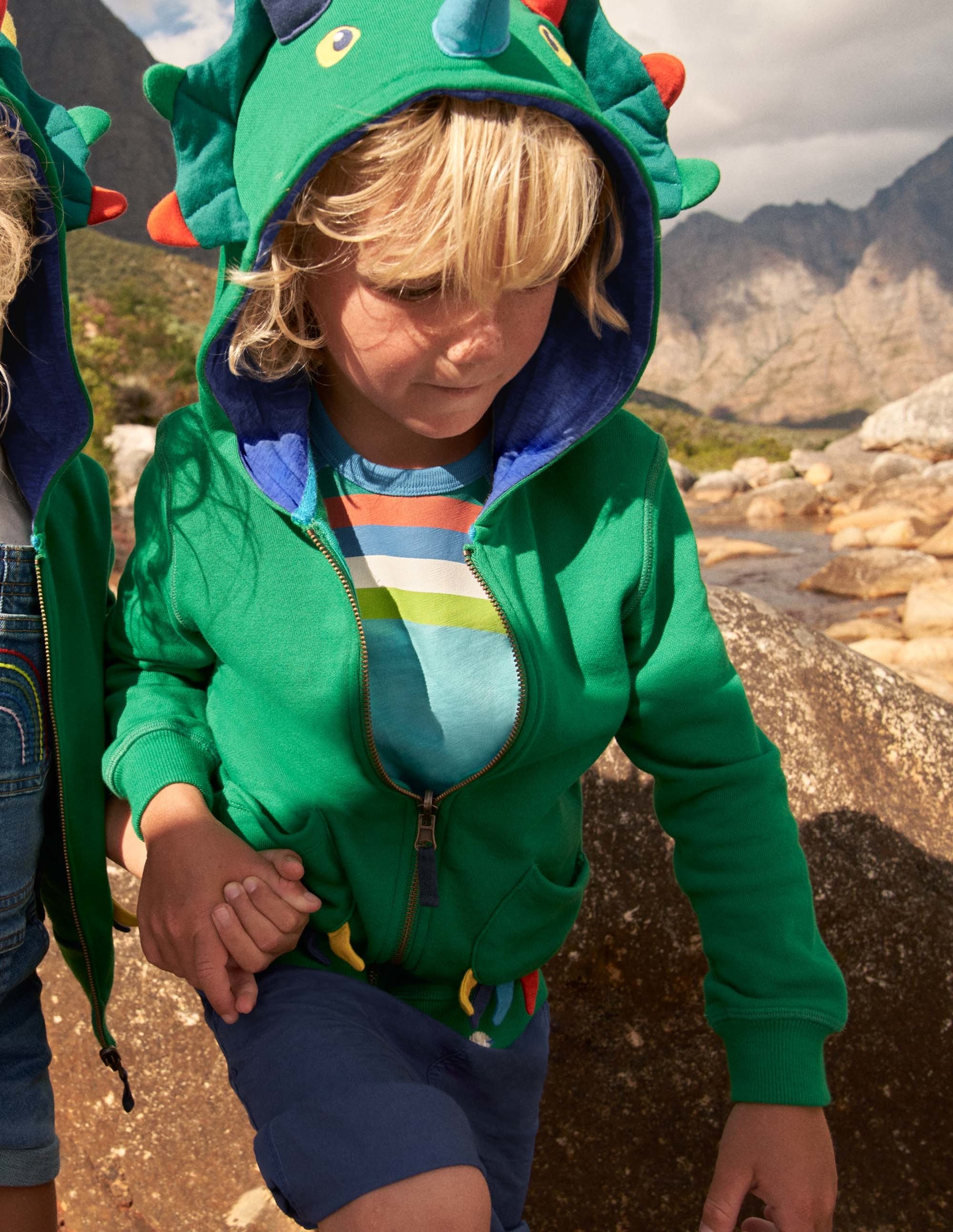 Jersey-lined Appliqué Hoodie-Highland Green Dinosaur - Image 6