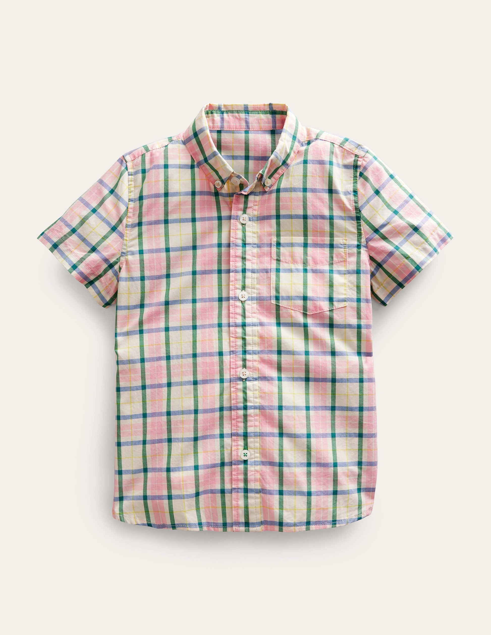 Short Sleeve Check Shirt-Pink/Green Check-1
