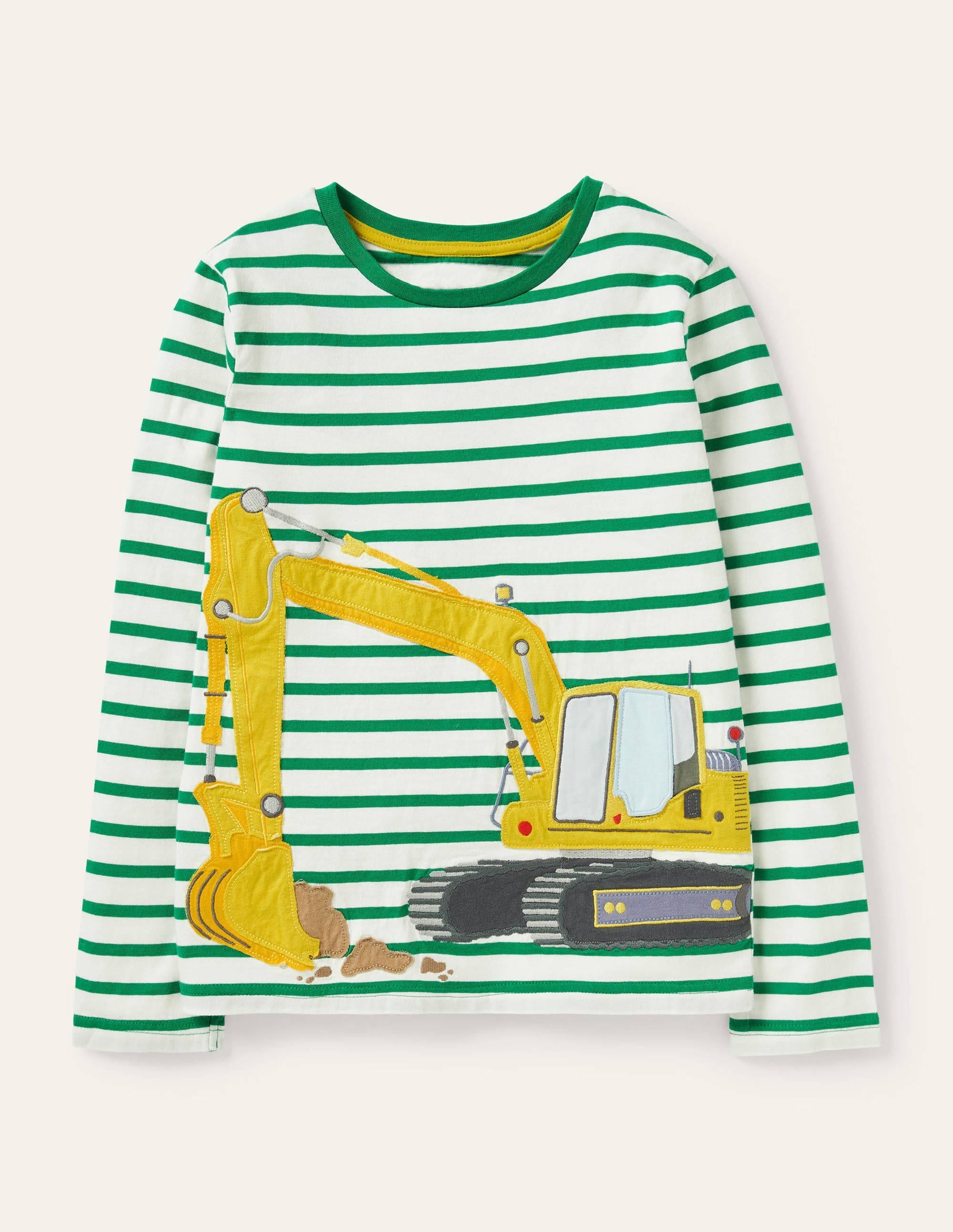 Lift-the-flap Vehicle T-shirt-Ivory/Highland Green Digger - Image 1