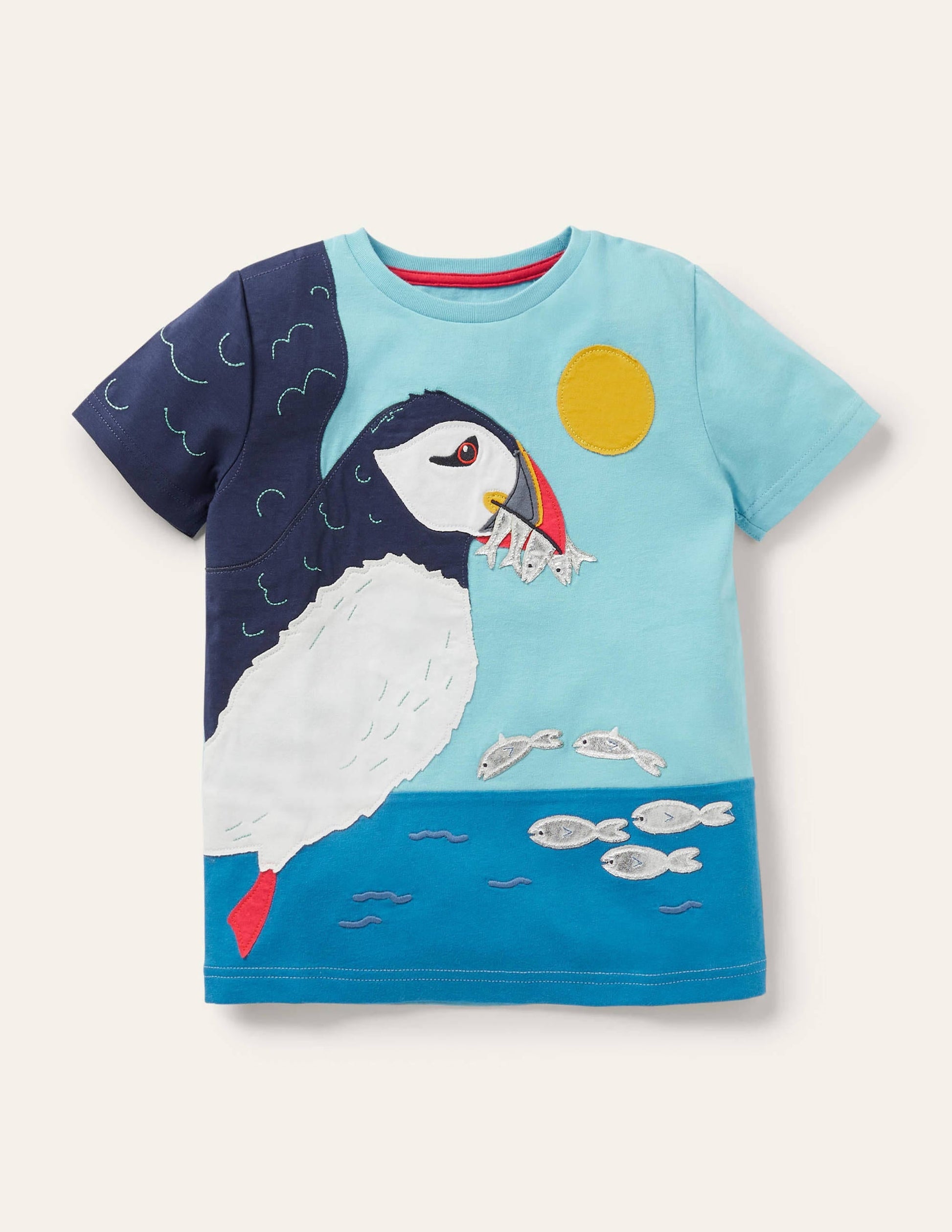 Puffin Appliqué T-shirt-Surfboard Blue Puffin-1