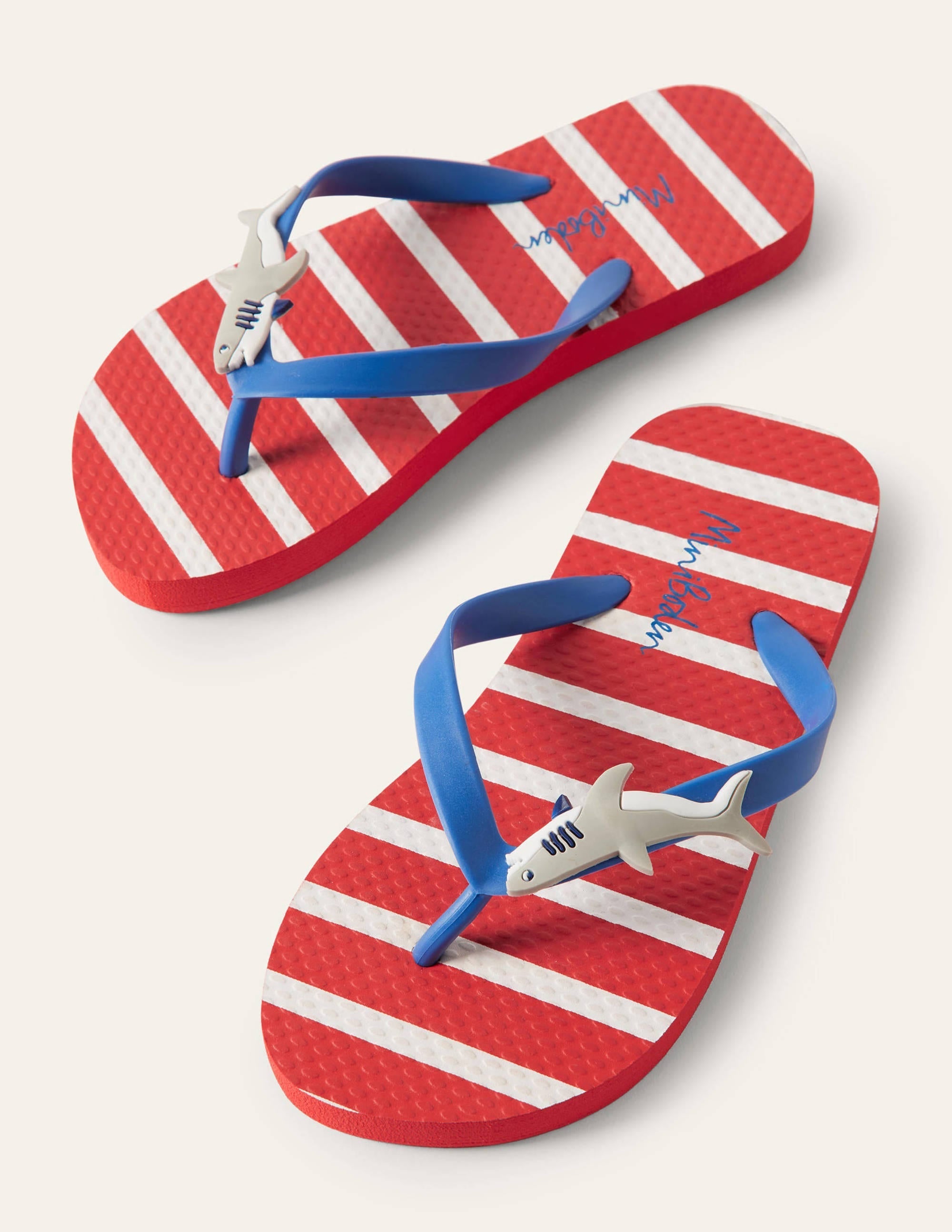 Red Shark Flip Flops-Red/Ivory Sharks - Image 1
