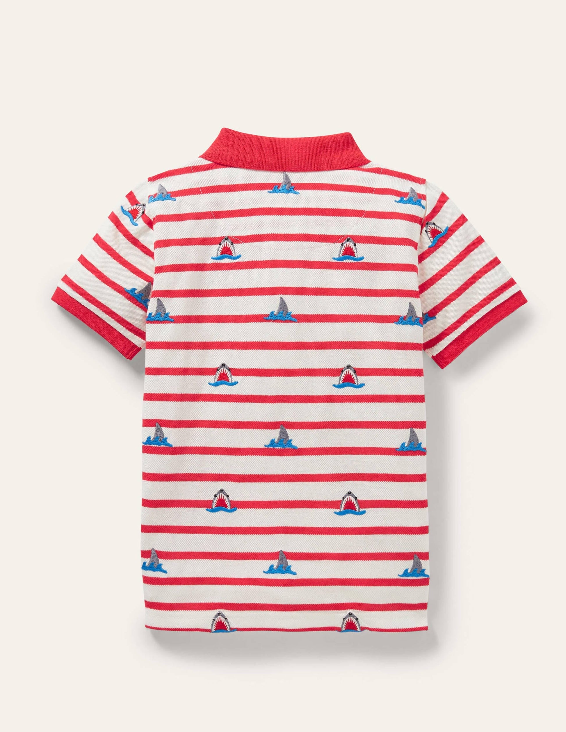 Red Shark Embroidered Polo Shirt-Strawberry Red/Ivory Sharks-2
