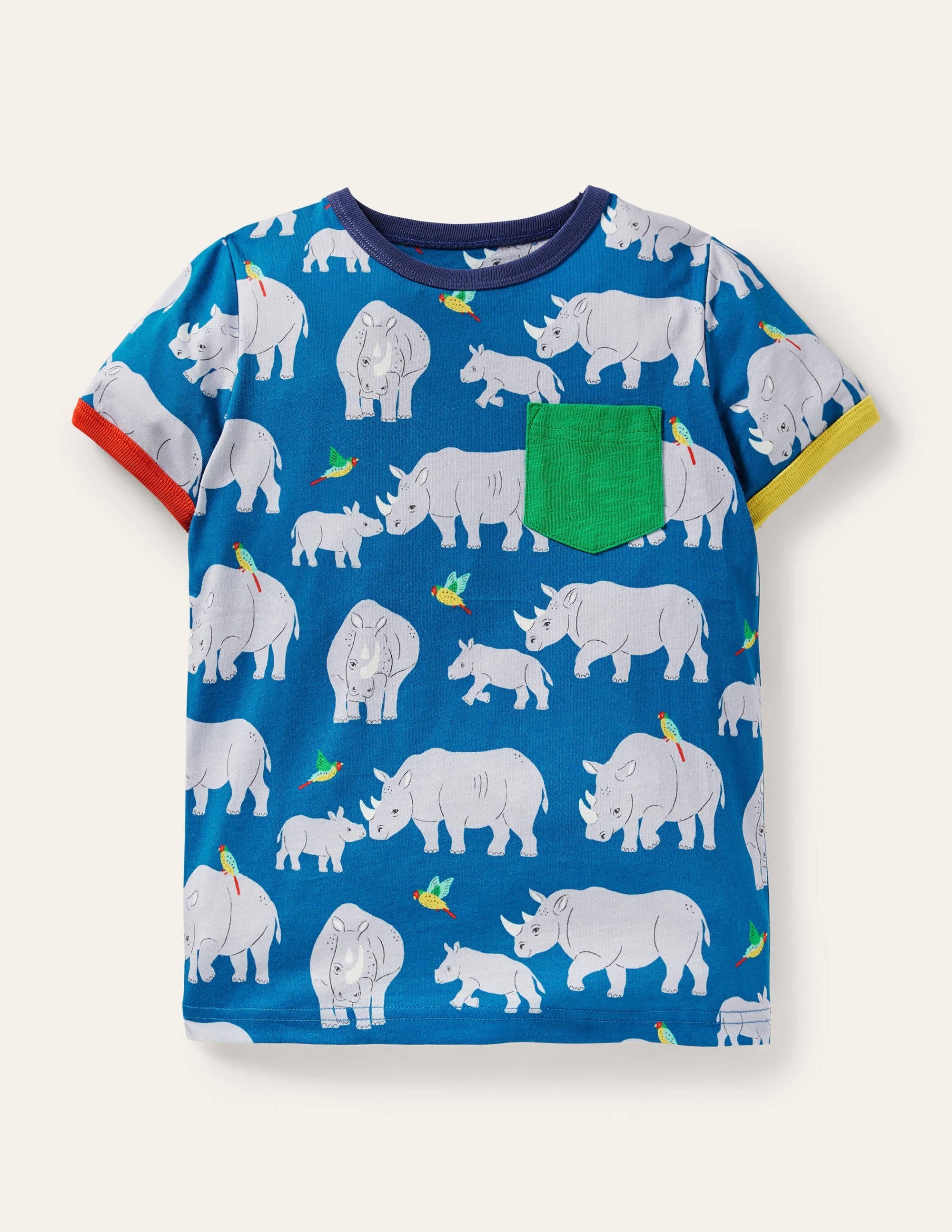 Printed Ringer T-shirt-Elizabethan Blue Rhino - Image 1