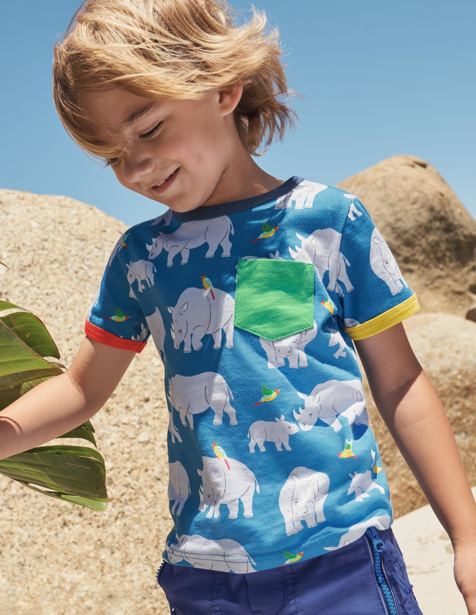 Printed Ringer T-shirt-Elizabethan Blue Rhino - Image 4