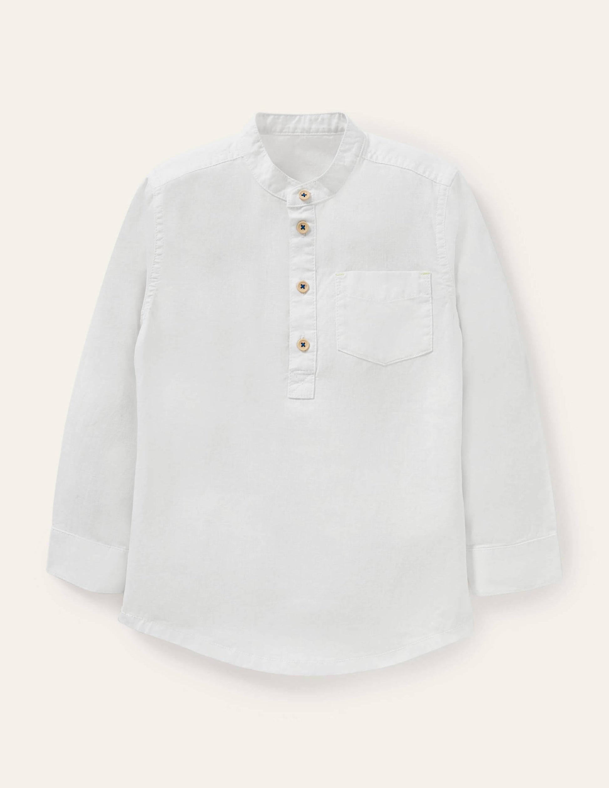 Linen Cotton Grandad Shirt-White-1