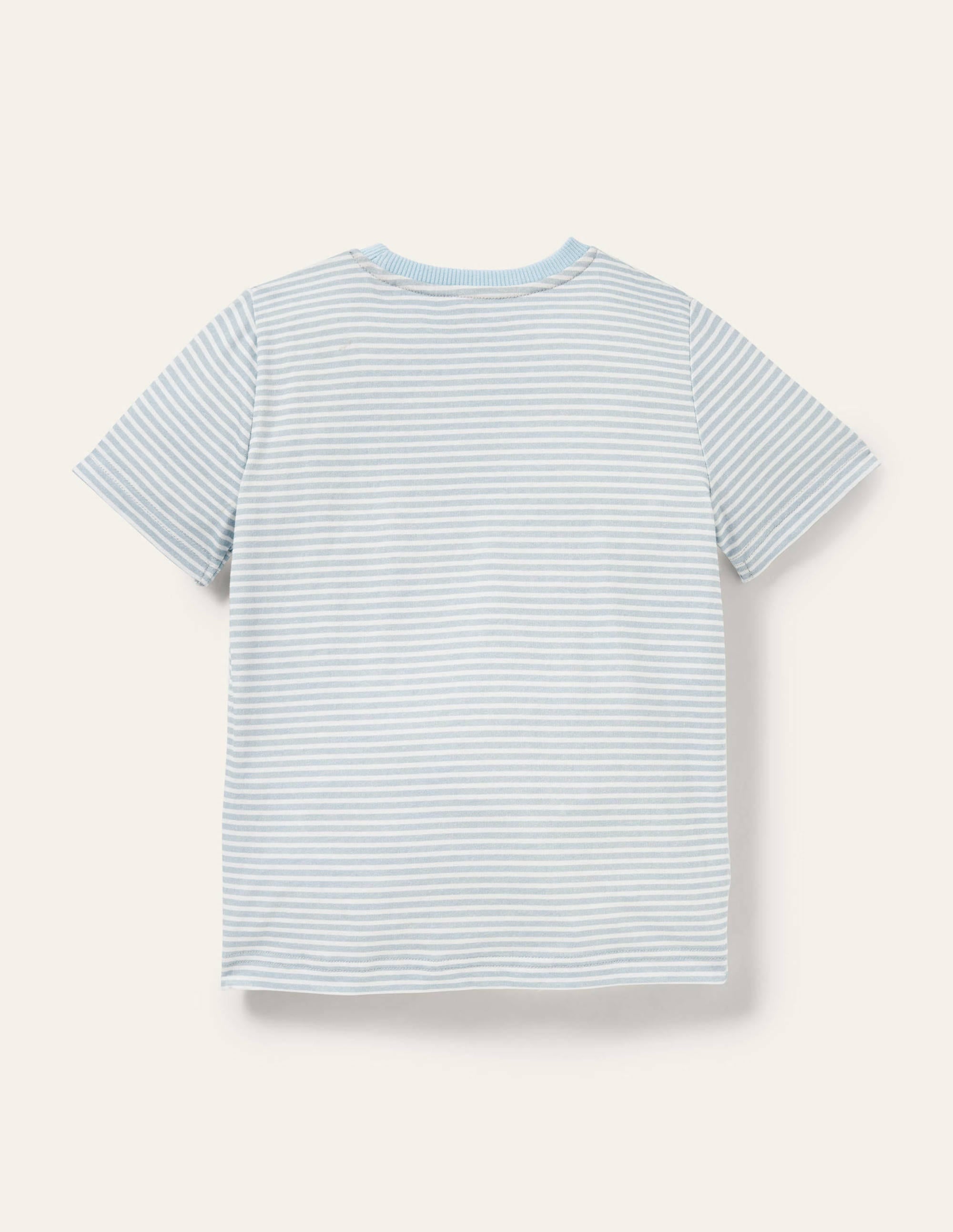 Stripy Animal Appliqué T-shirt-Coastal Blue Hippo - Image 2