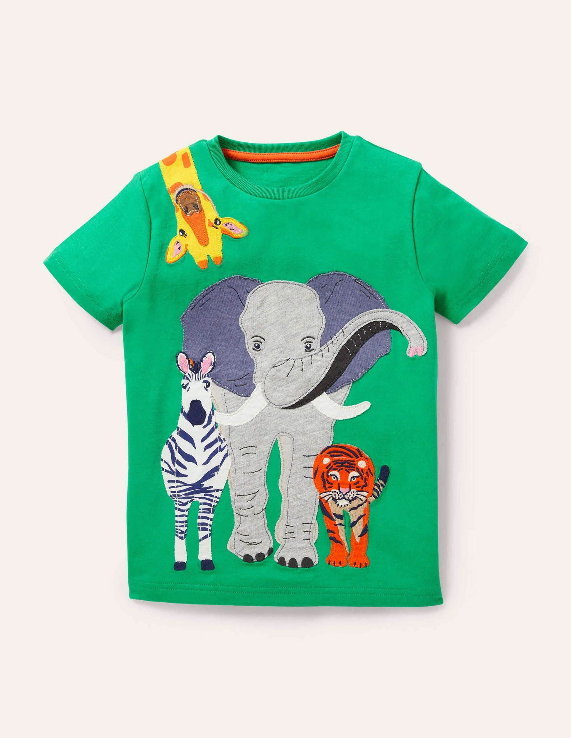 Front & Back Appliqué T-shirt-Green Pepper Safari Animals-1