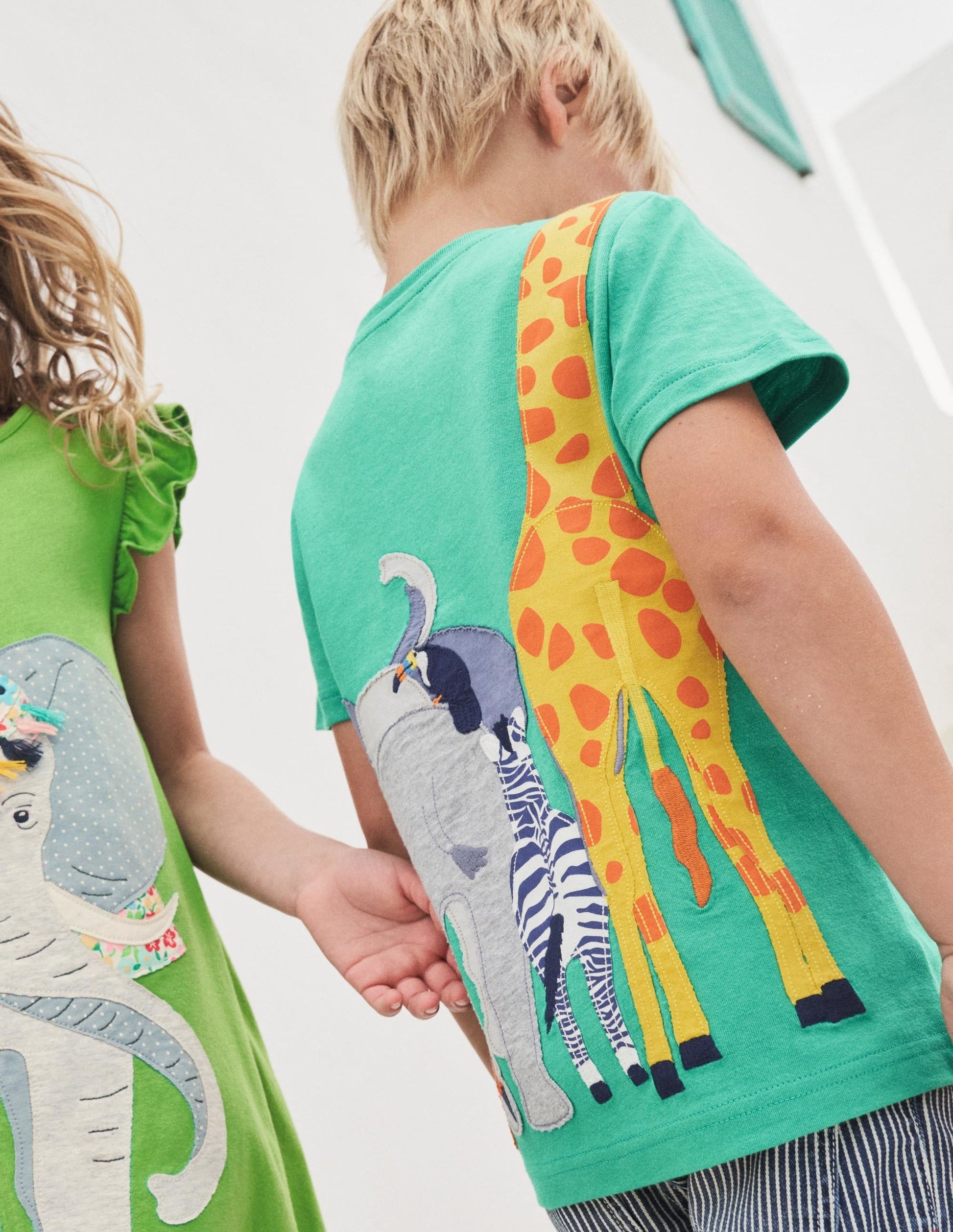 Front & Back Appliqué T-shirt-Green Pepper Safari Animals-4