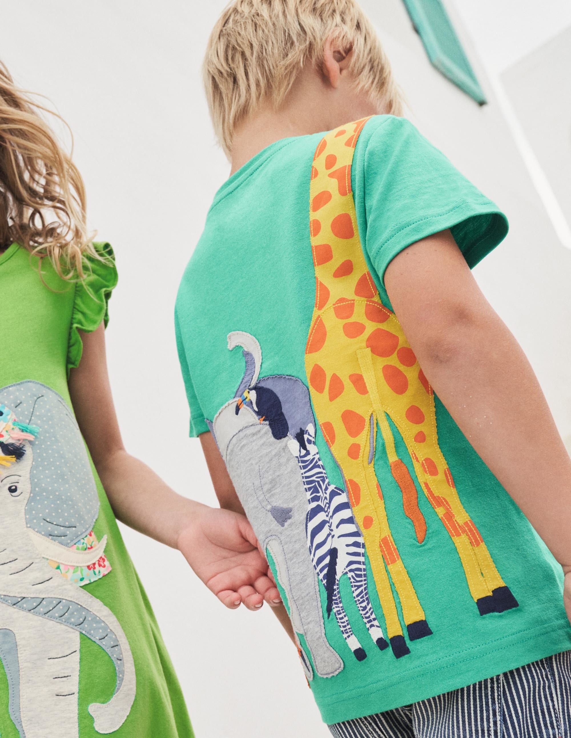 Front & Back Appliqué T-shirt-Green Pepper Safari Animals - Image 4