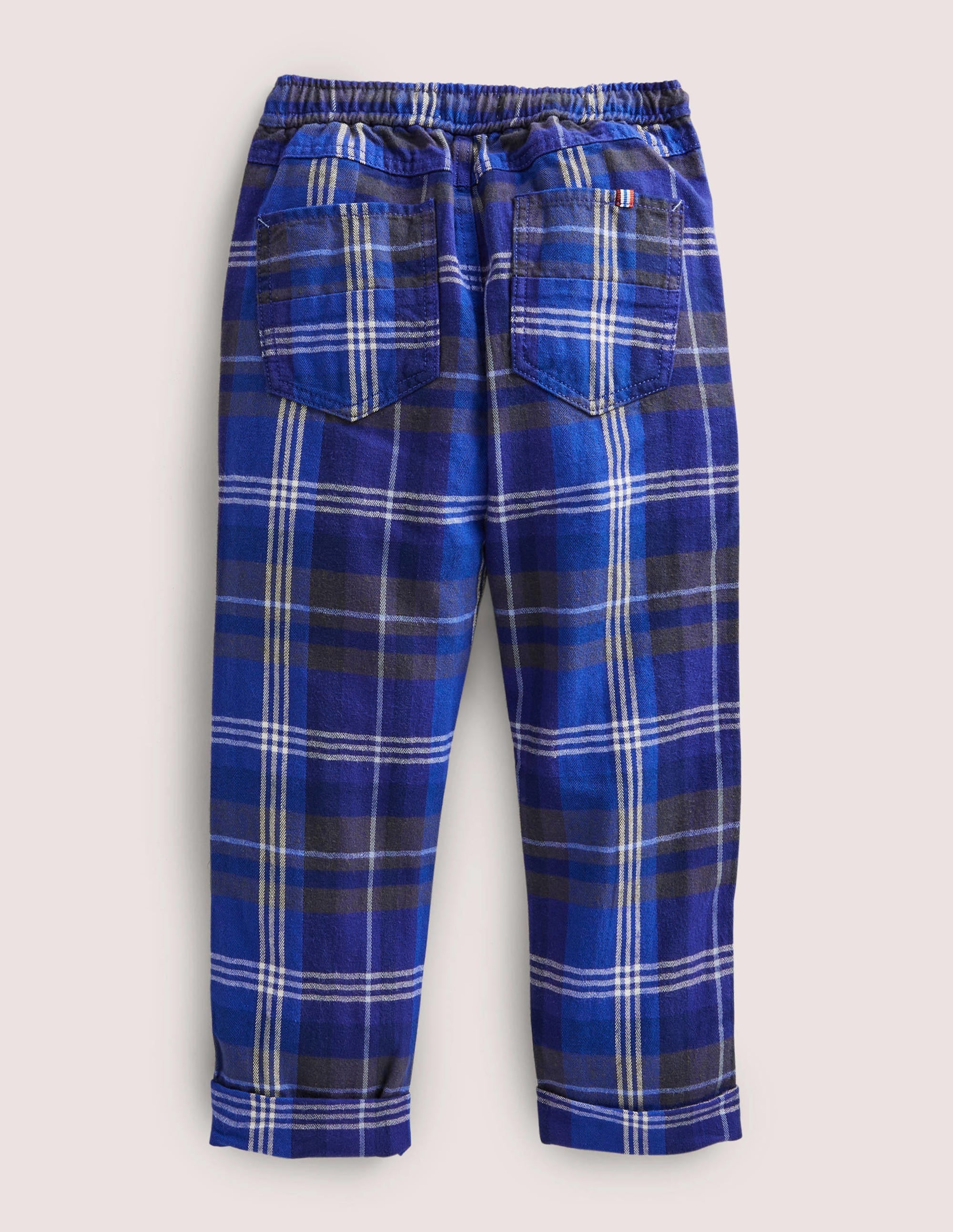 Relaxed Slim Pull-on Trousers-Blues/Green Check - Image 2