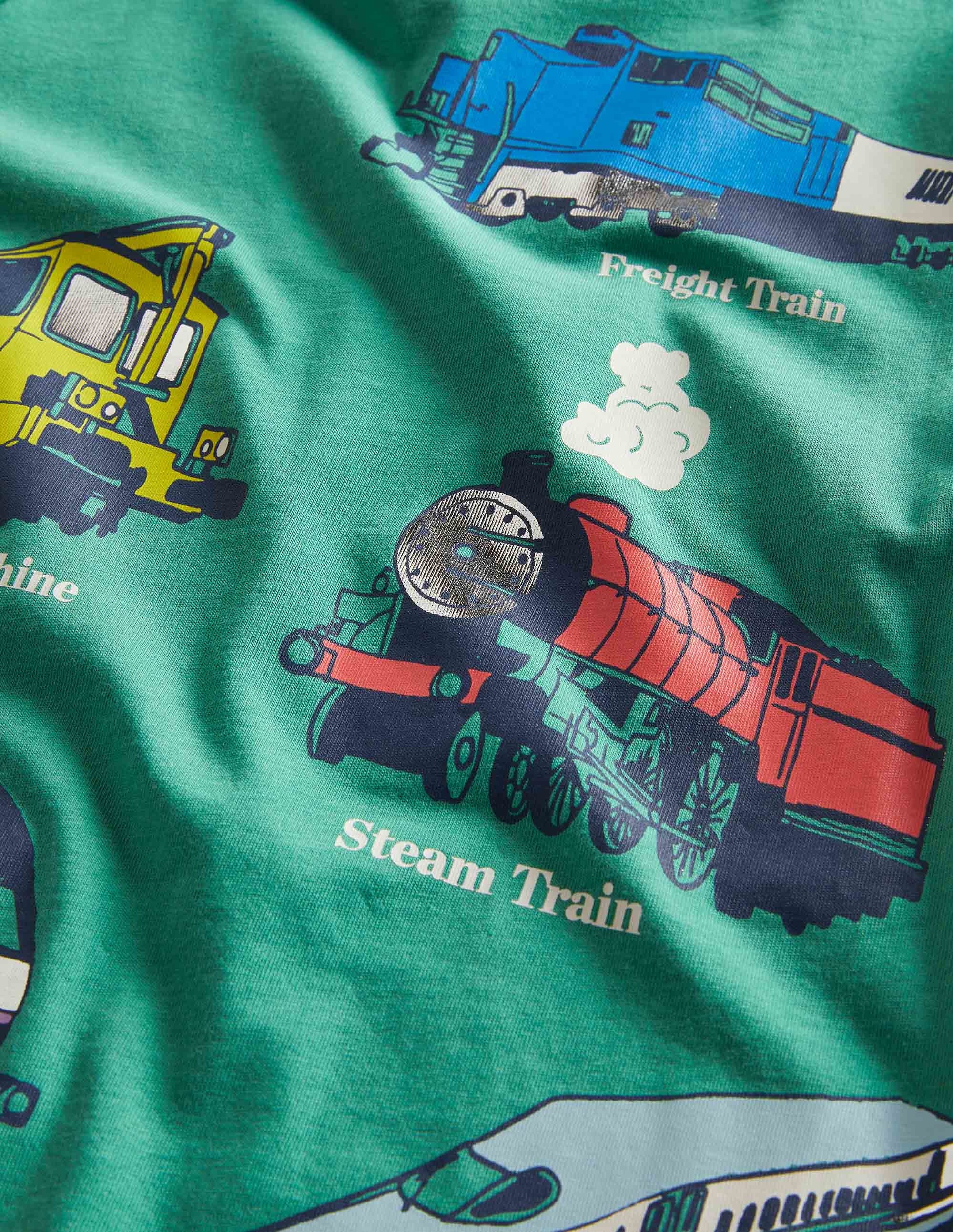 Foil Printed Vehicle T-shirt-Mountain Green Trains - Image 3