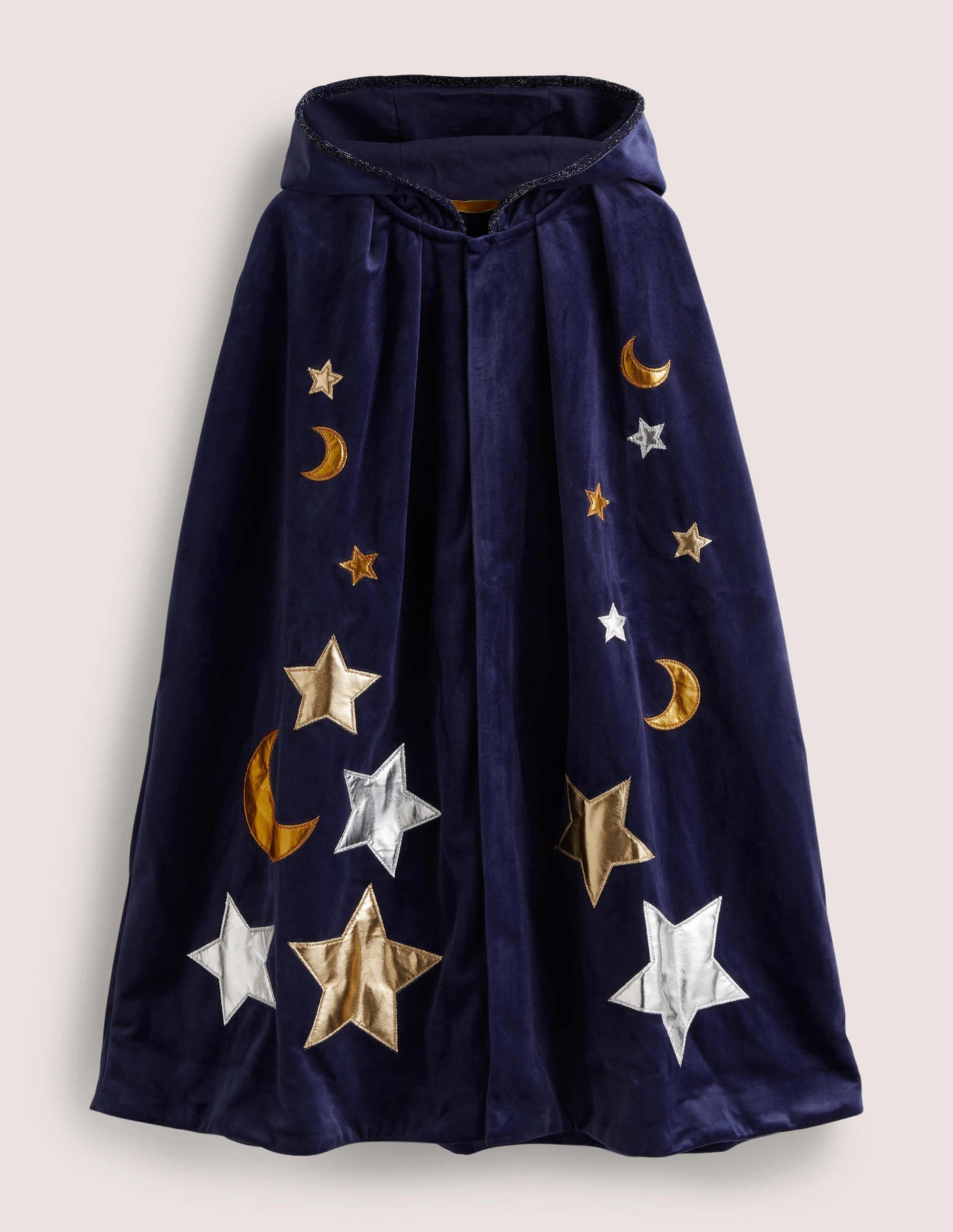 Navy Embroidered Stars Velvet Halloween Cape-College Navy-1