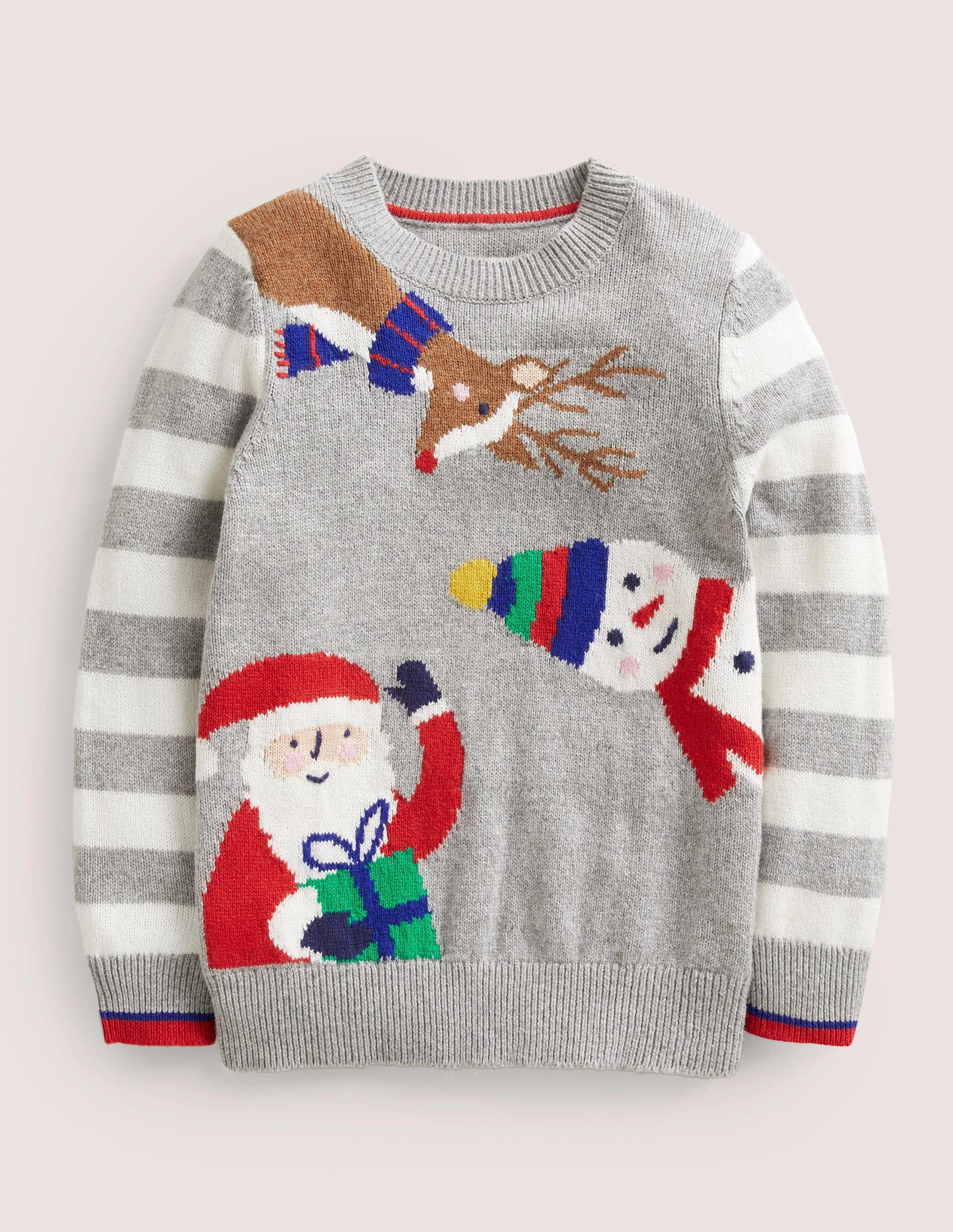Grey Stripe Festive Christmas Jumper-Grey Marl Festive Friends-1