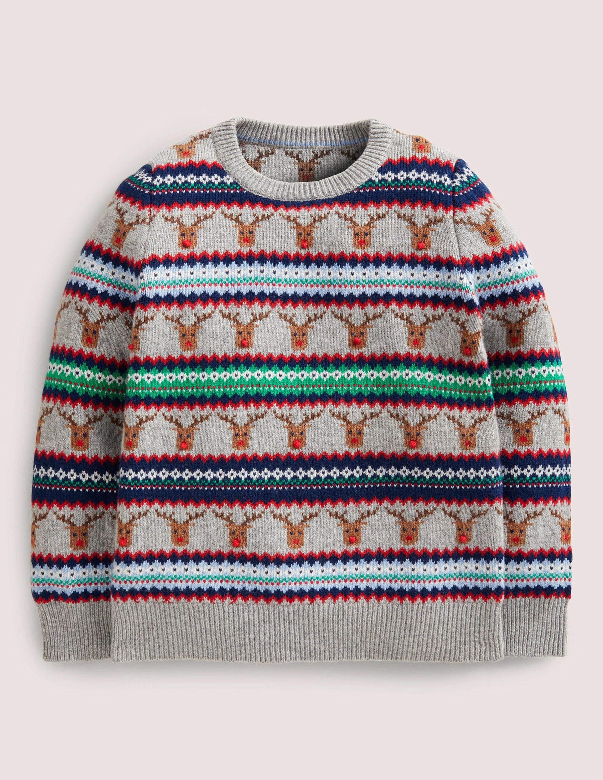 Reindeer Fair Isle Jumper-Grey Marl-1