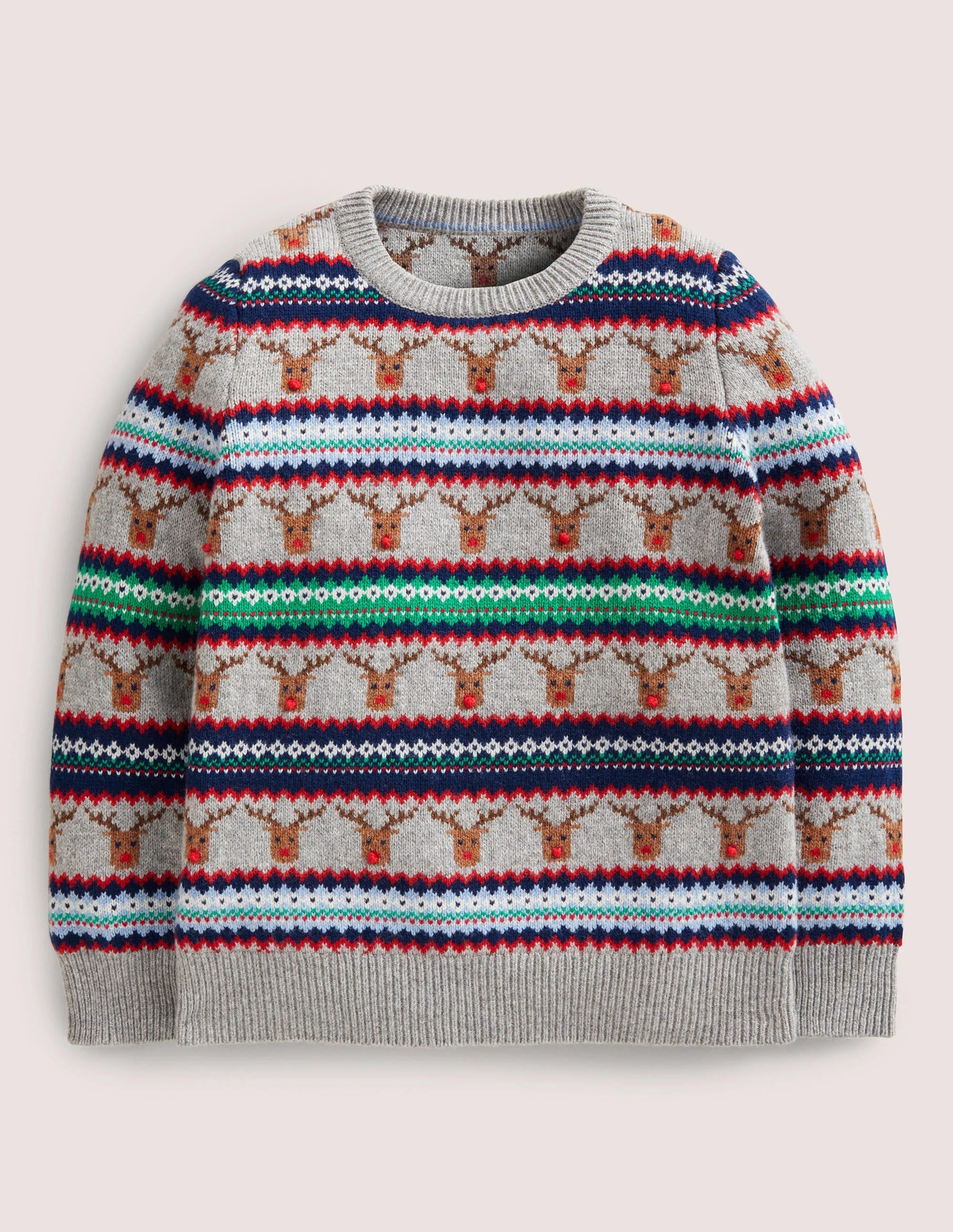 Reindeer Fair Isle Jumper-Grey Marl - Image 1