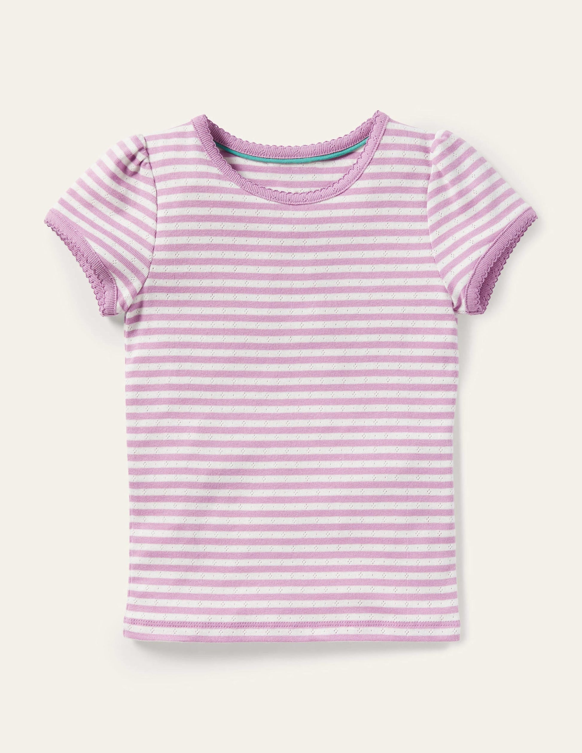 Short-Sleeved Pointelle Top-Lilac Purple/Ivory-1