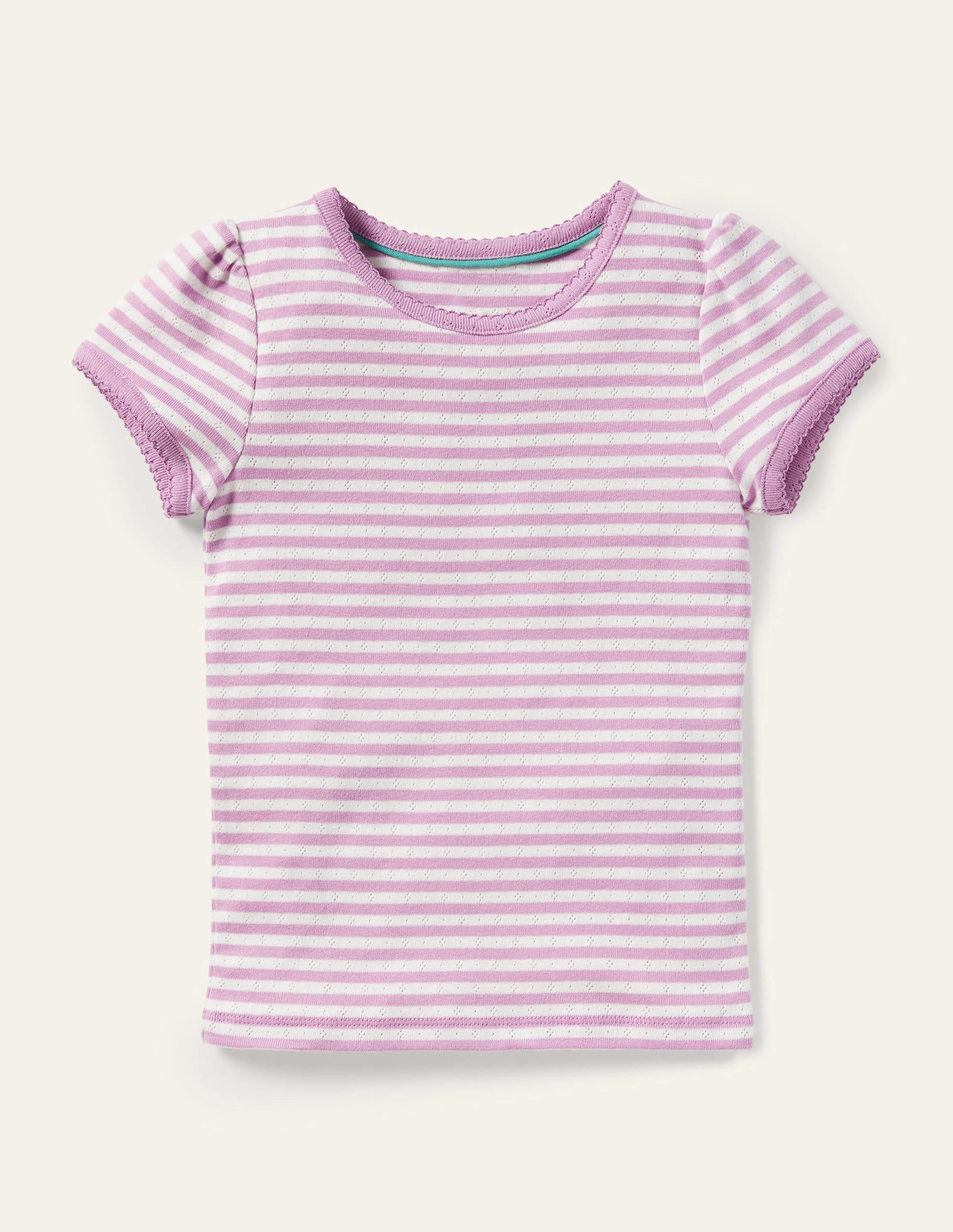 Short-Sleeved Pointelle Top-Lilac Purple/Ivory - Image 1