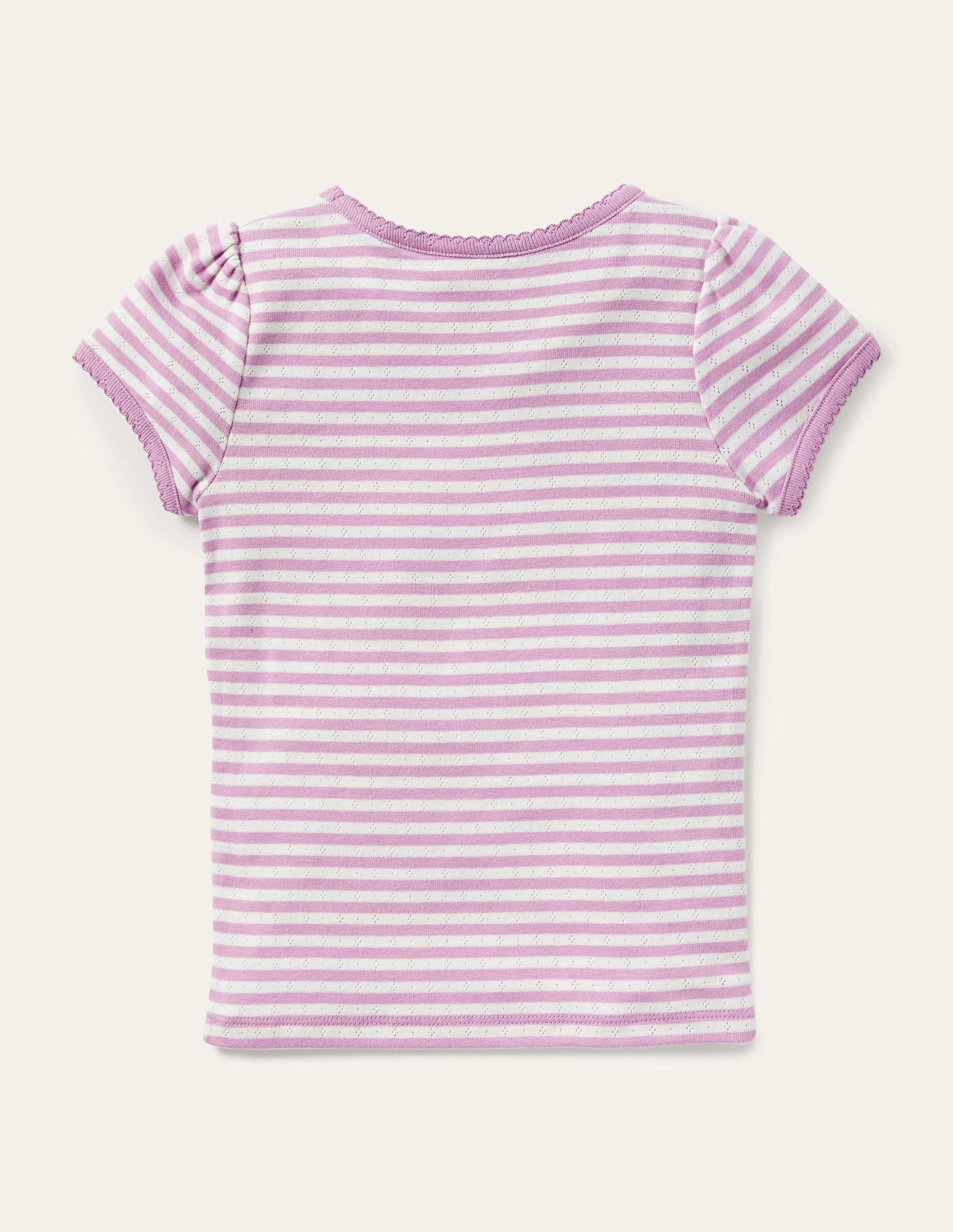 Short-Sleeved Pointelle Top-Lilac Purple/Ivory - Image 2