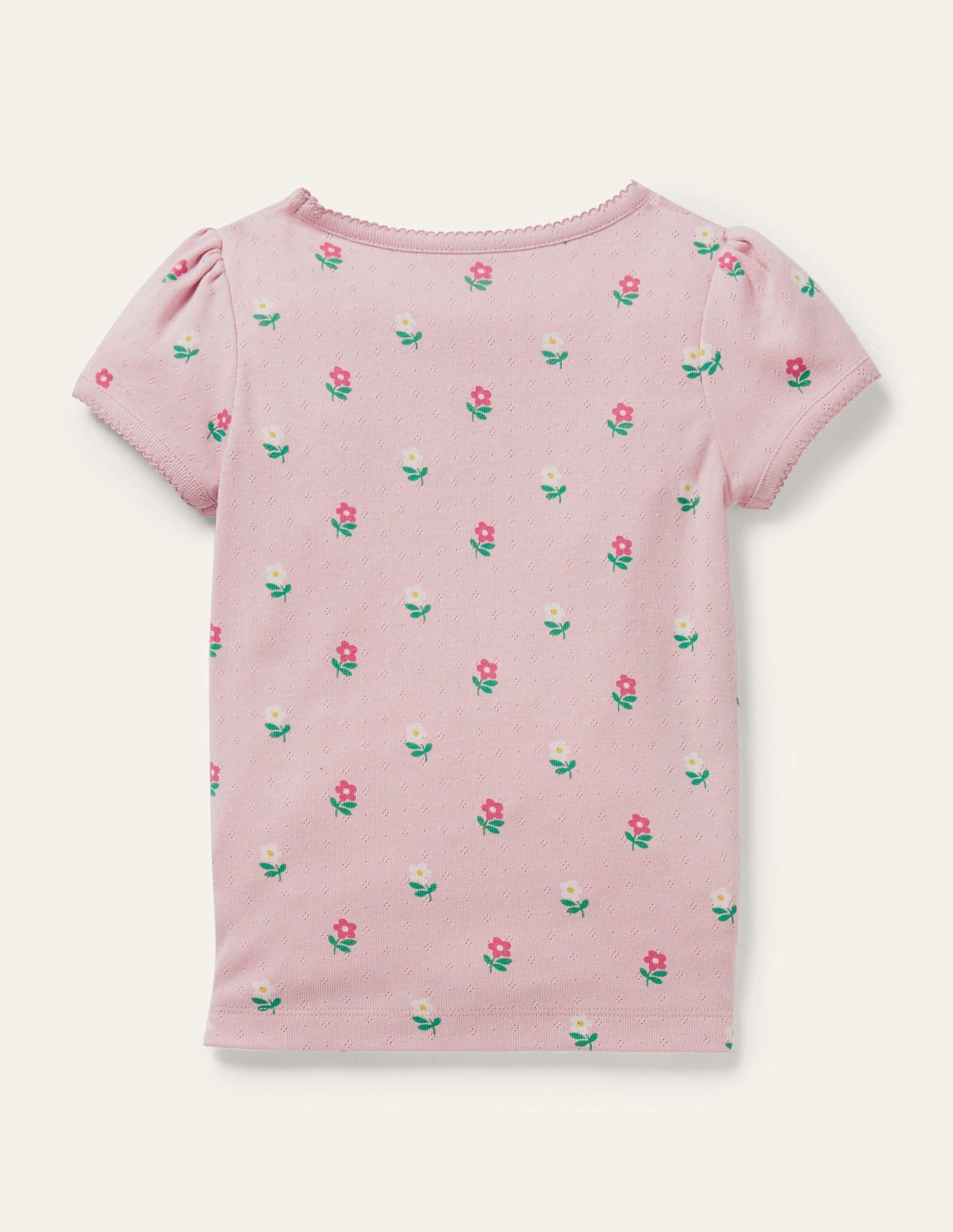 Short-Sleeved Pointelle Top-Boto Pink Little Flowers-2