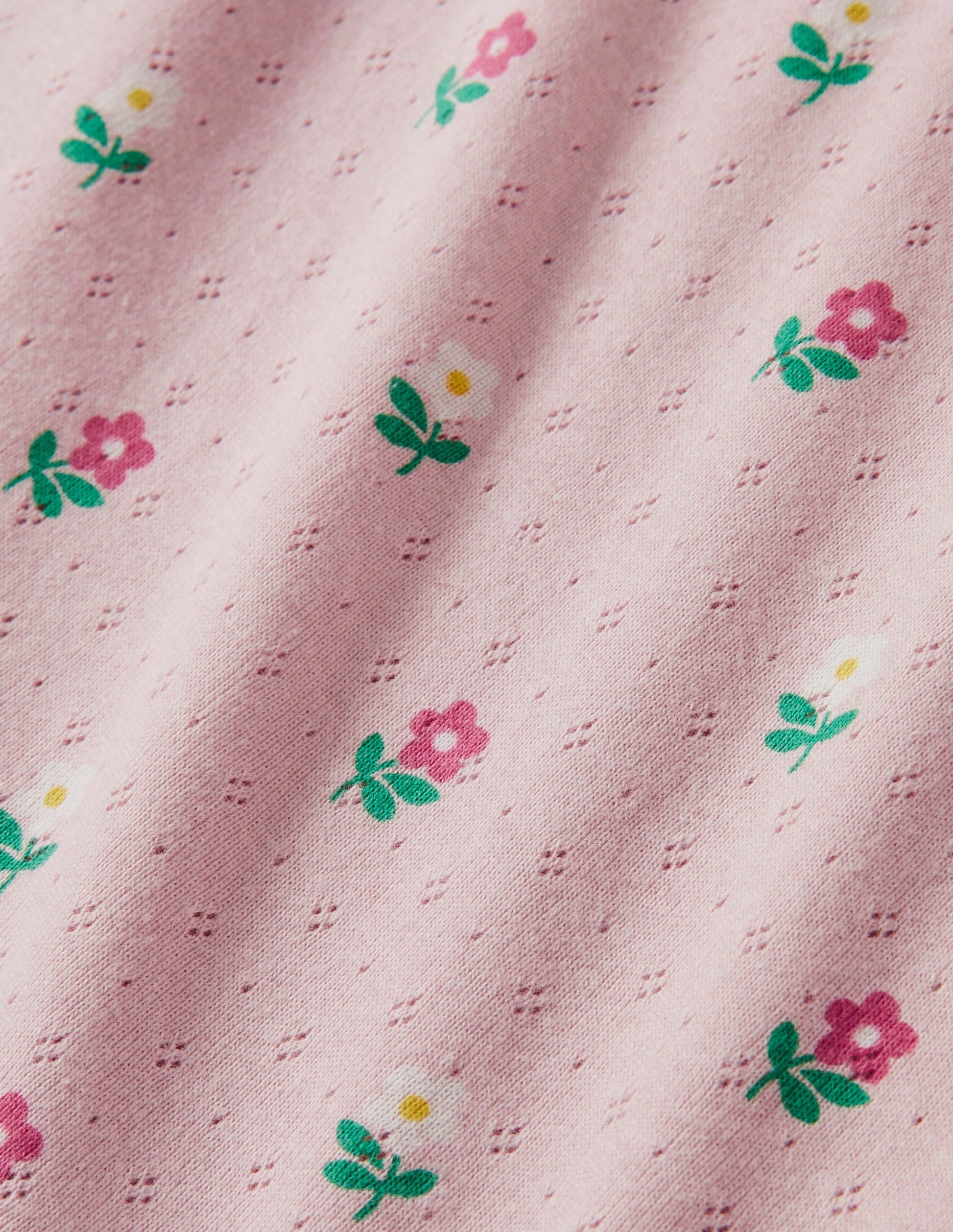 Short-Sleeved Pointelle Top-Boto Pink Little Flowers-3