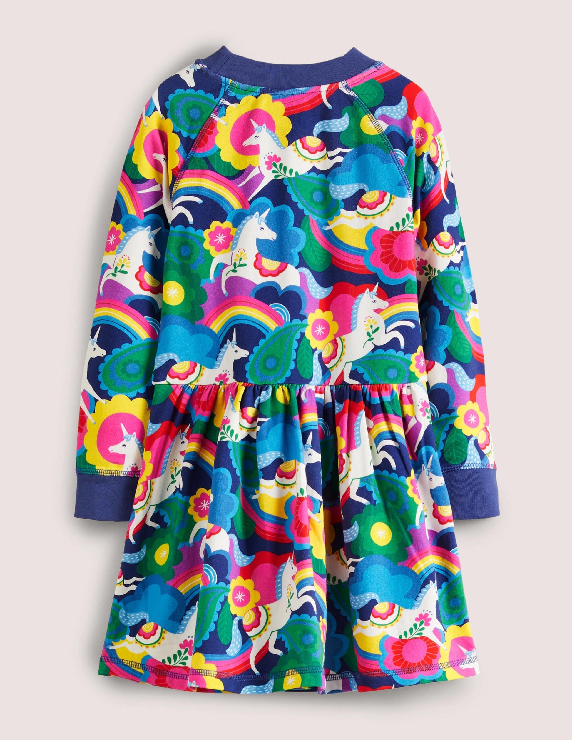 Navy Unicorn Print Sweatshirt Dress-Multi Flowerpatch Unicorns-2