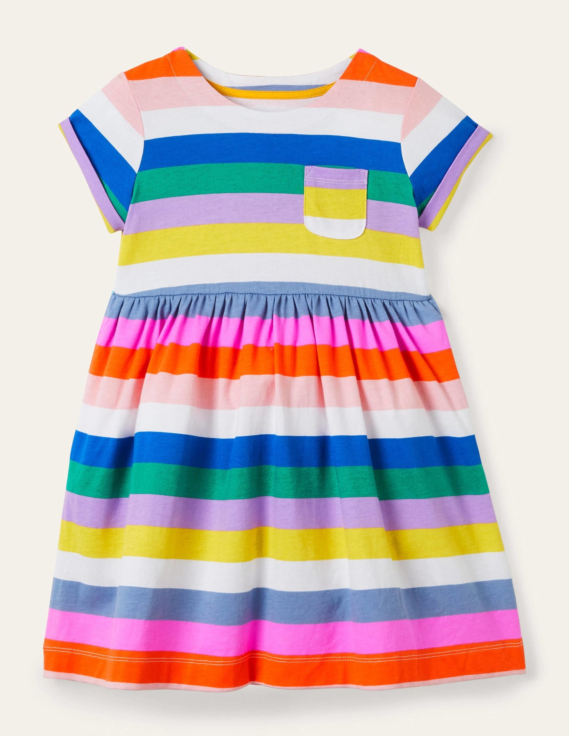 Short Sleeve Fun Jersey Dress-Multi Rainbow Stripe-1