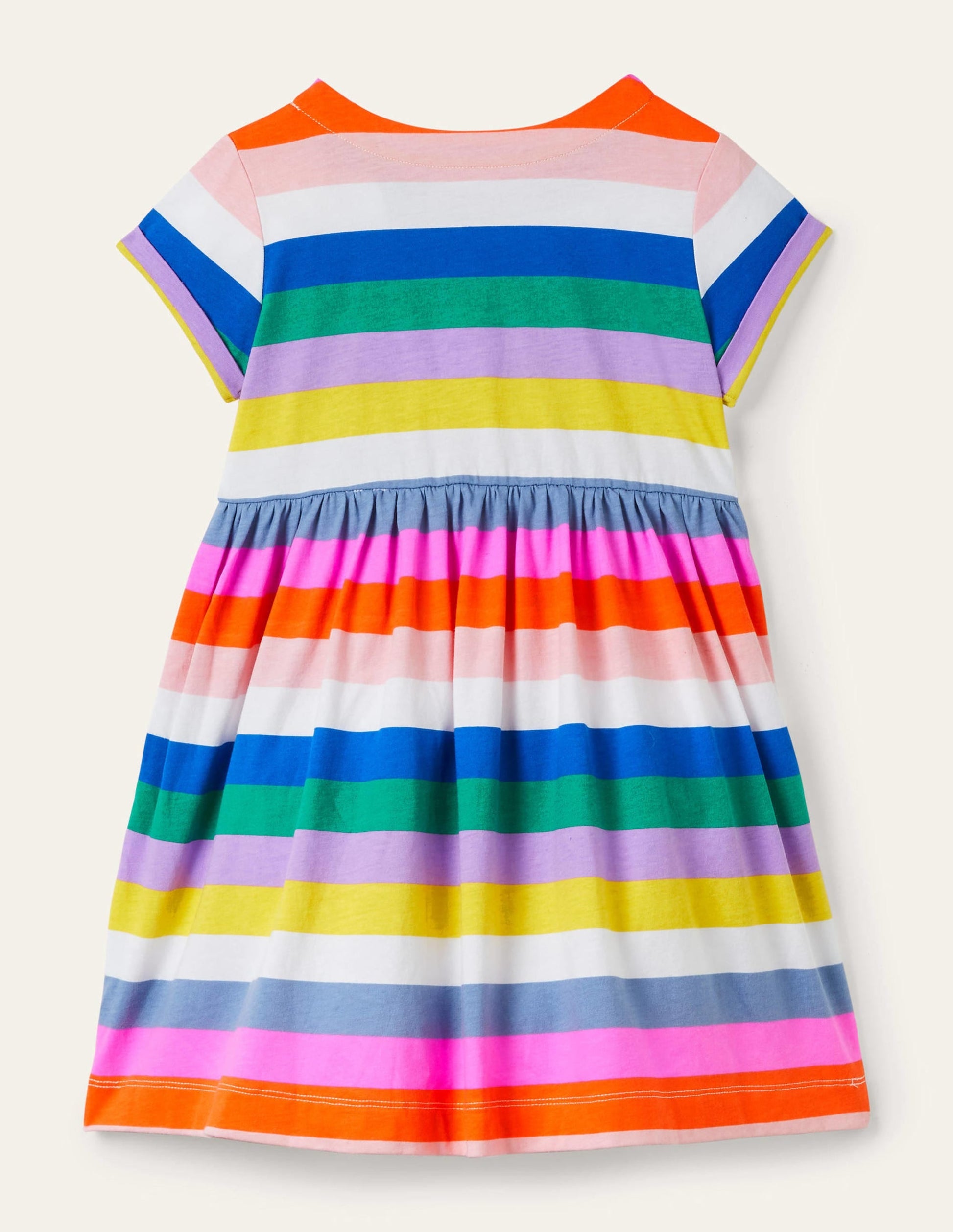 Short Sleeve Fun Jersey Dress-Multi Rainbow Stripe-2