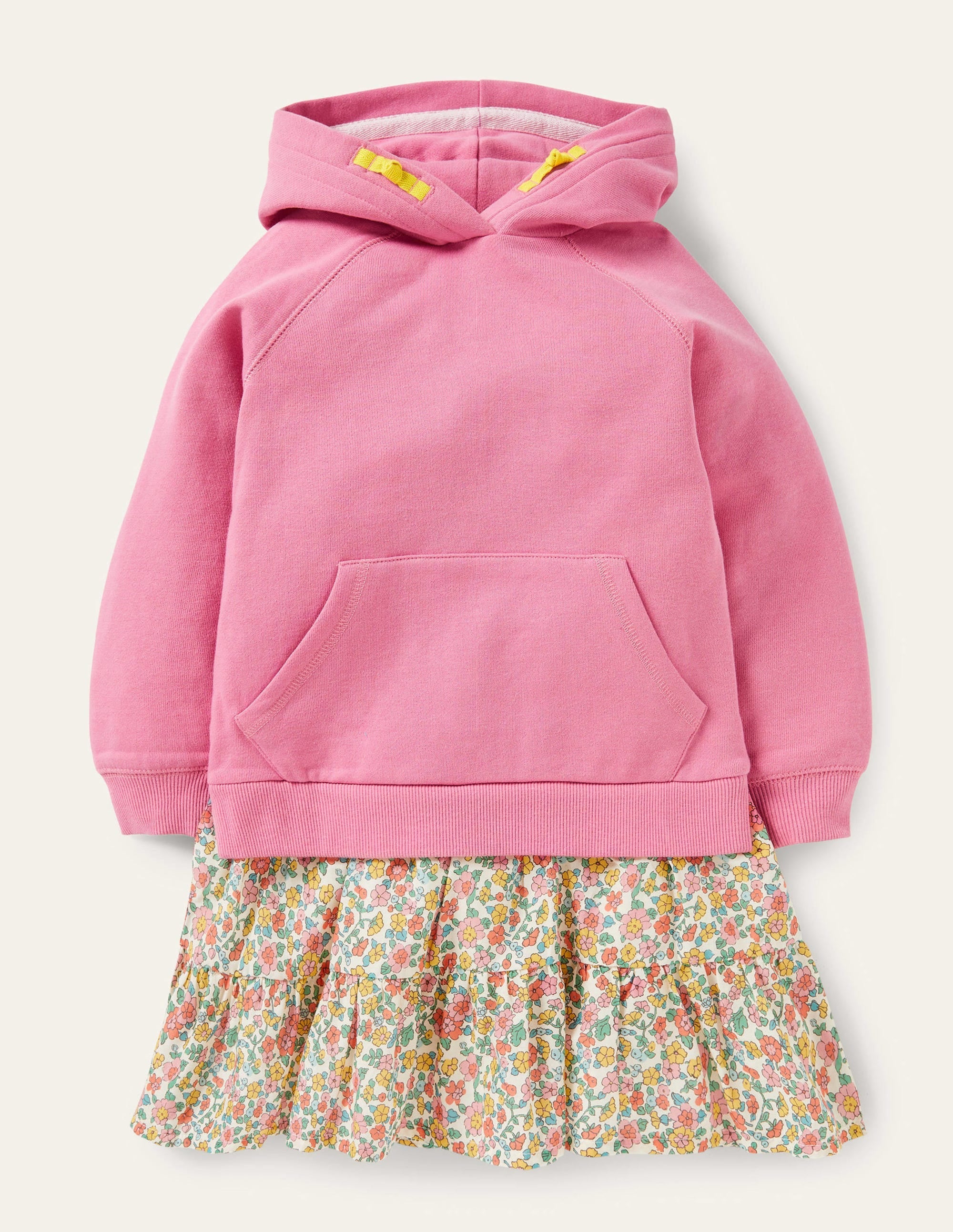 Cosy Hooded Sweat Dress-Pink Ditsy Floral - Image 1