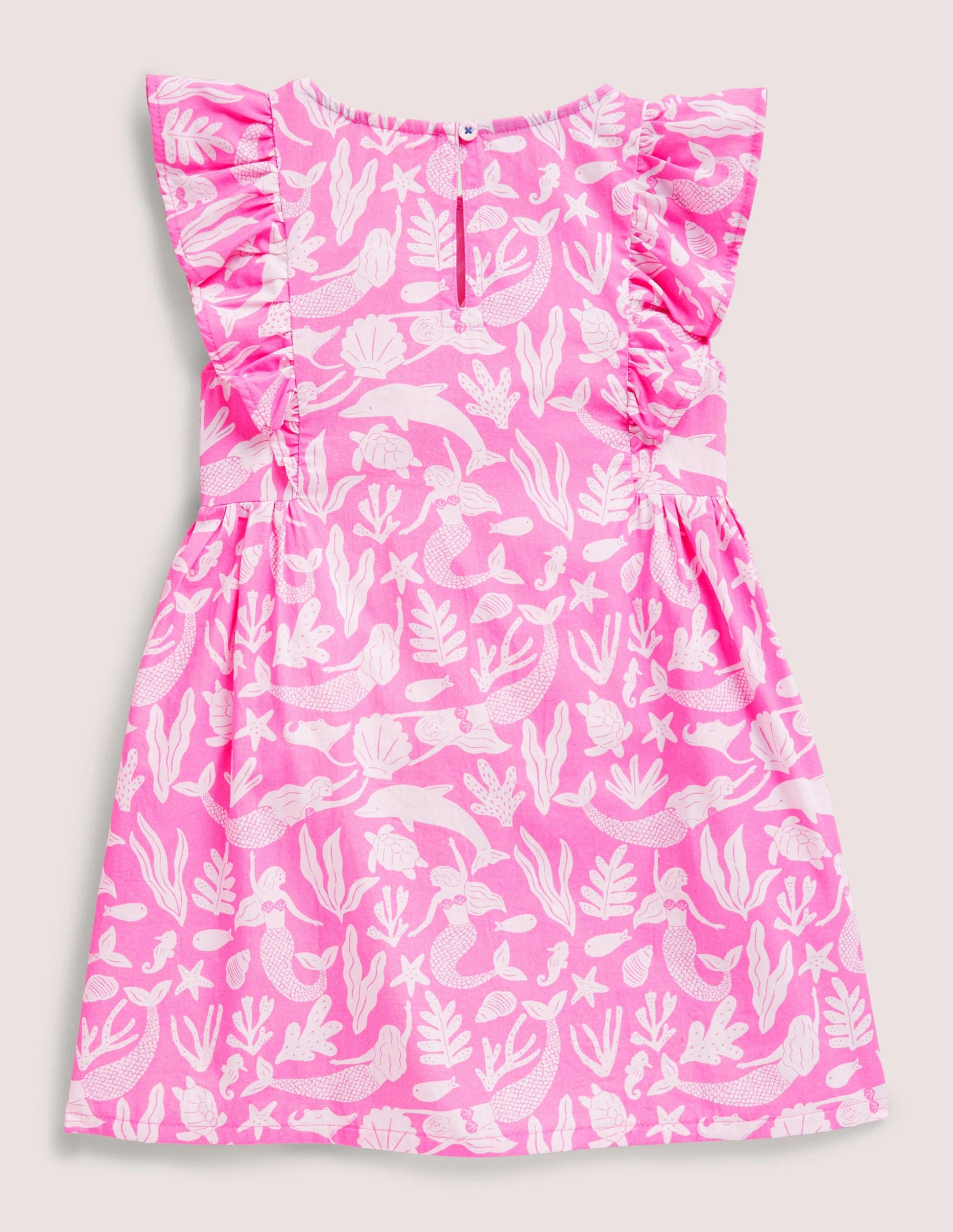 Frill Sleeve Printed Dress-Strawberry Ice Pink Mermaids-2
