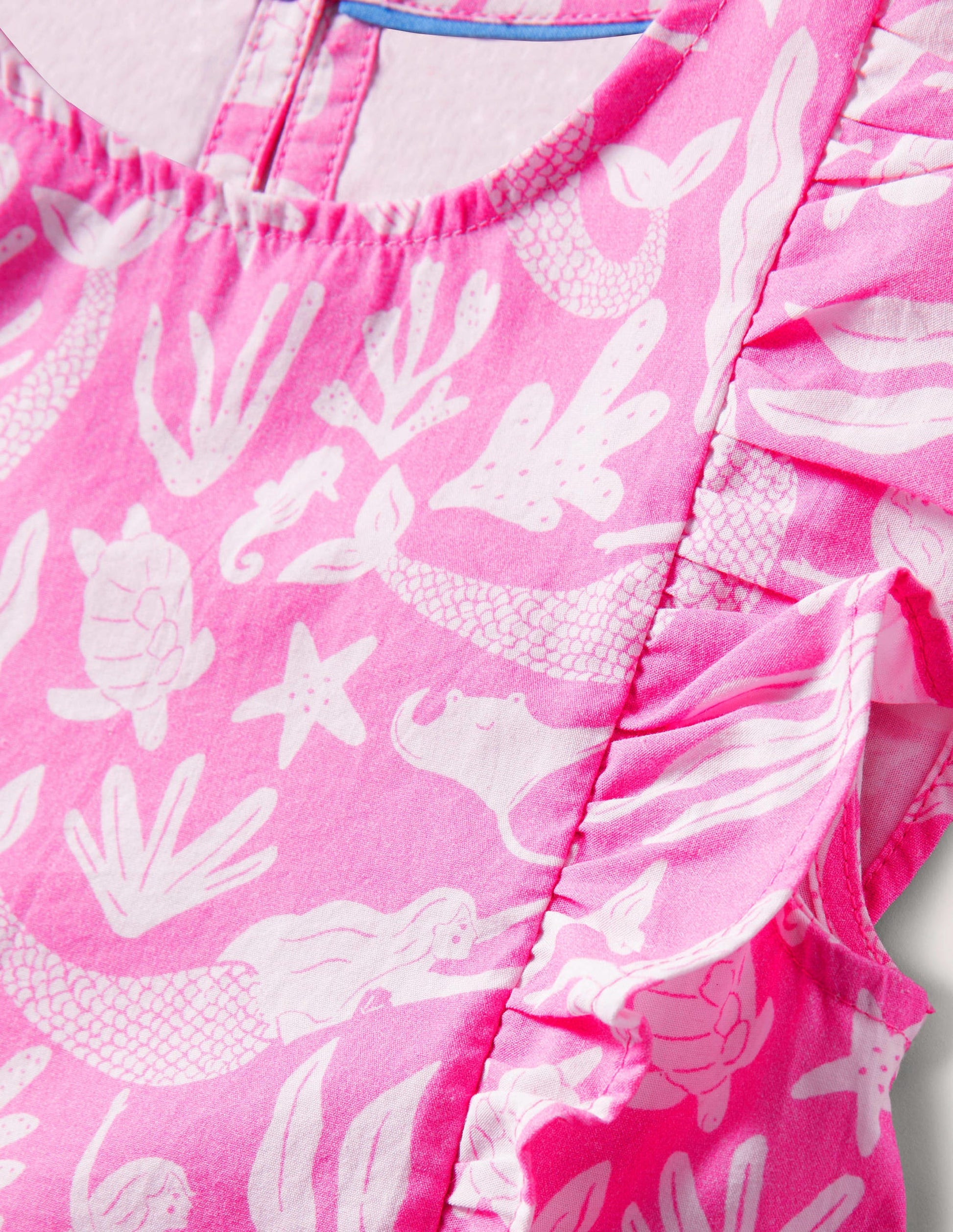 Frill Sleeve Printed Dress-Strawberry Ice Pink Mermaids-3
