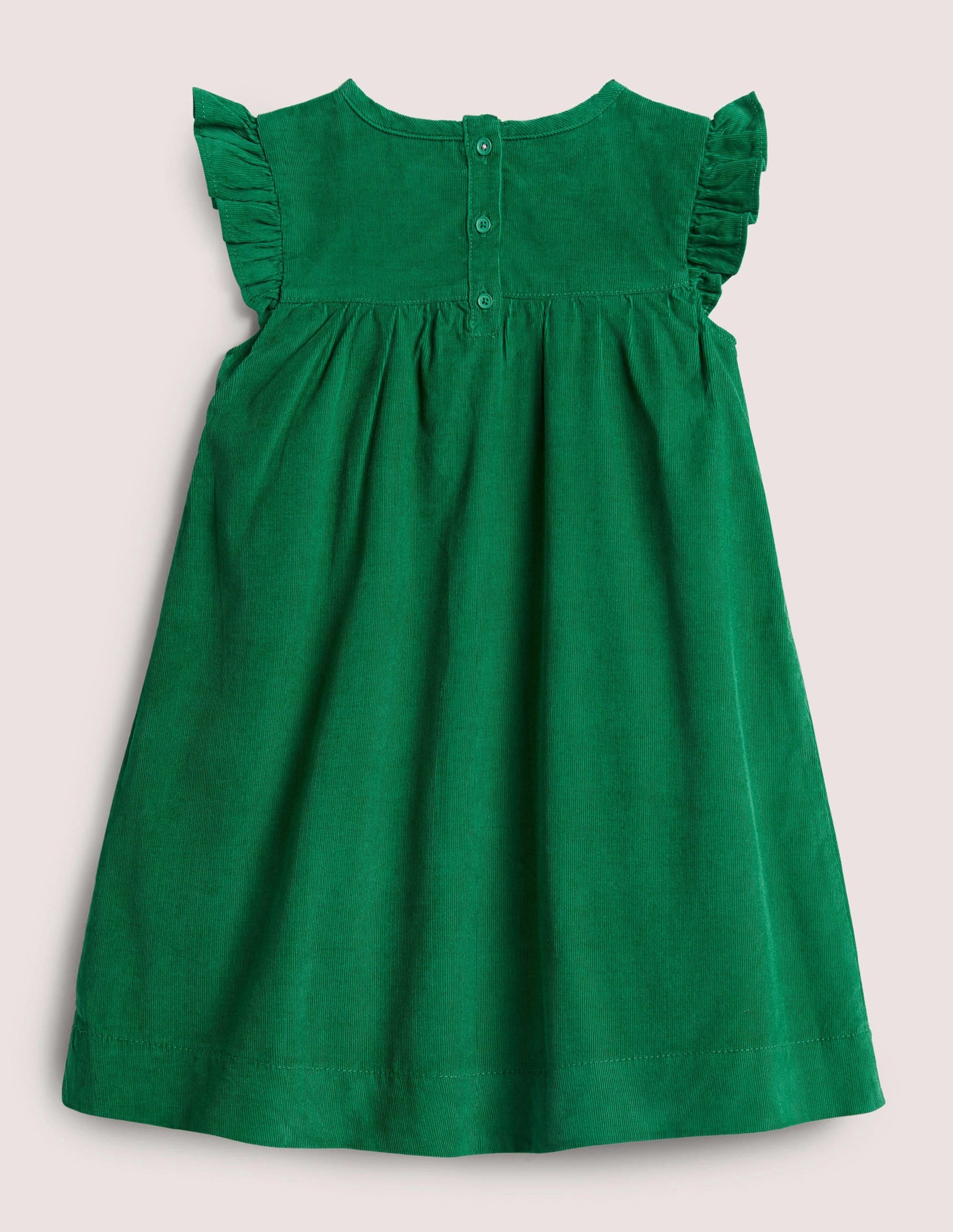 Green Love Heart Frill Sleeve Cord Dress-Olive Green-2
