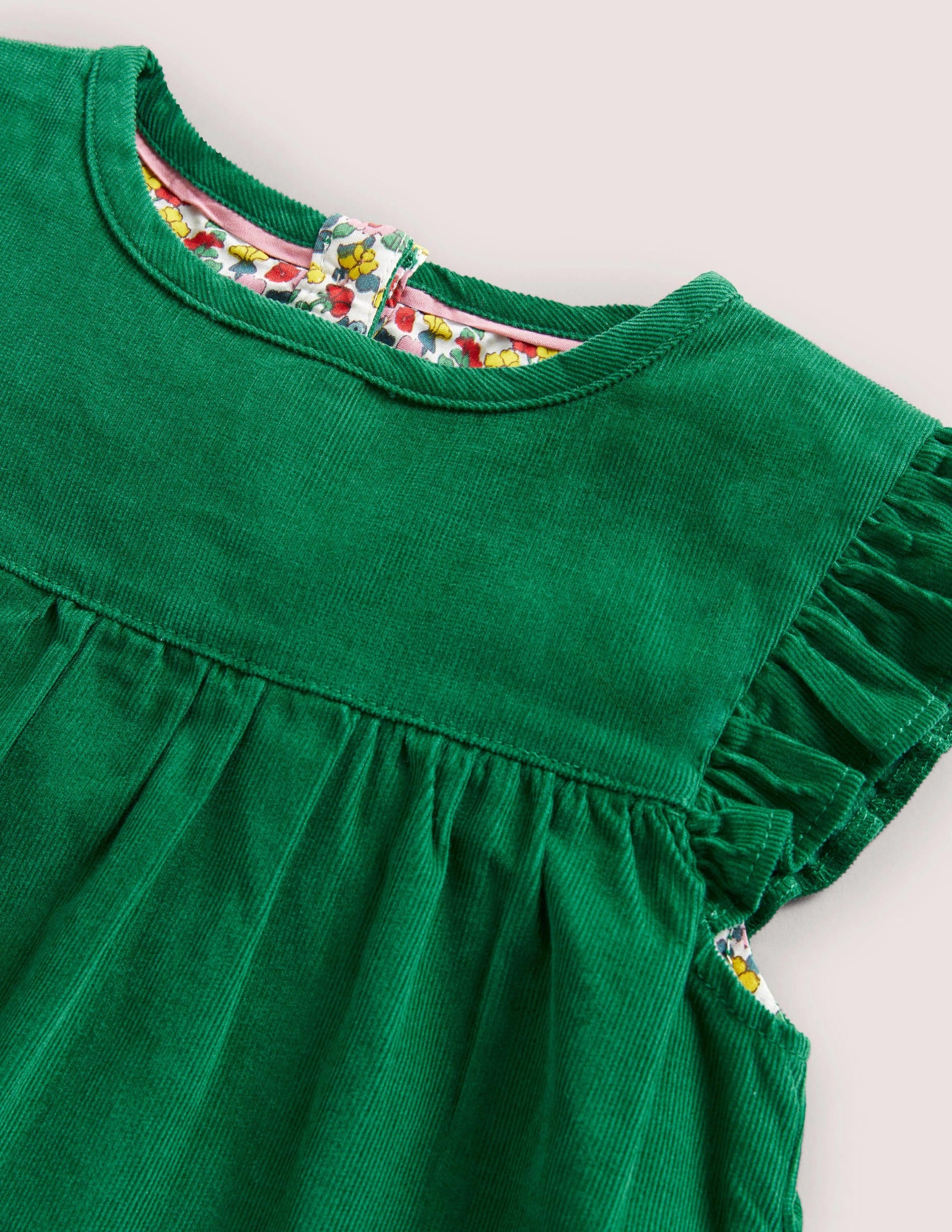 Green Love Heart Frill Sleeve Cord Dress-Olive Green-3