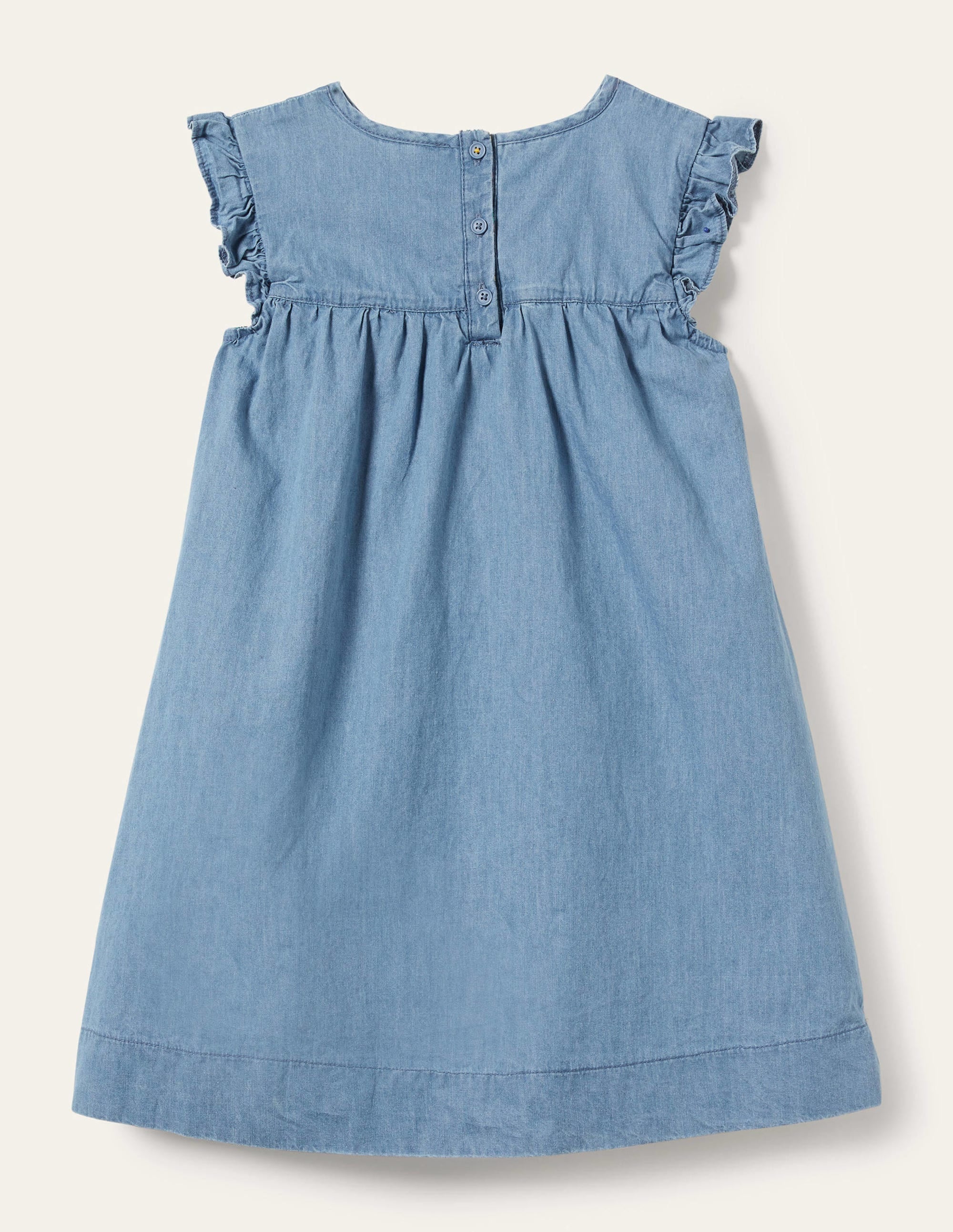 Denim Love Heart Frill Sleeve Dress-Mid Vintage Denim - Image 2