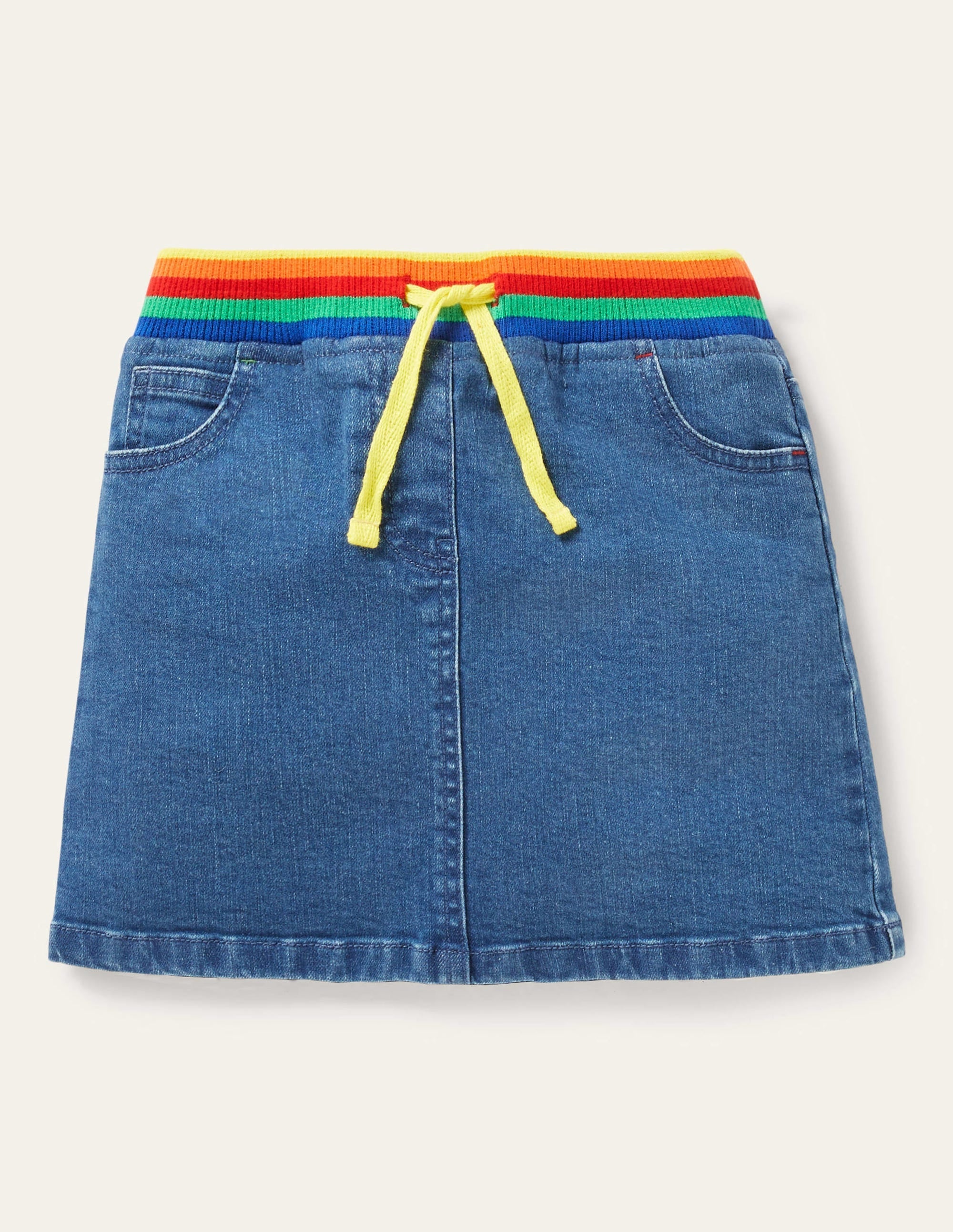 Rib Waist Denim Skirt-Mid Vintage Denim - Image 1